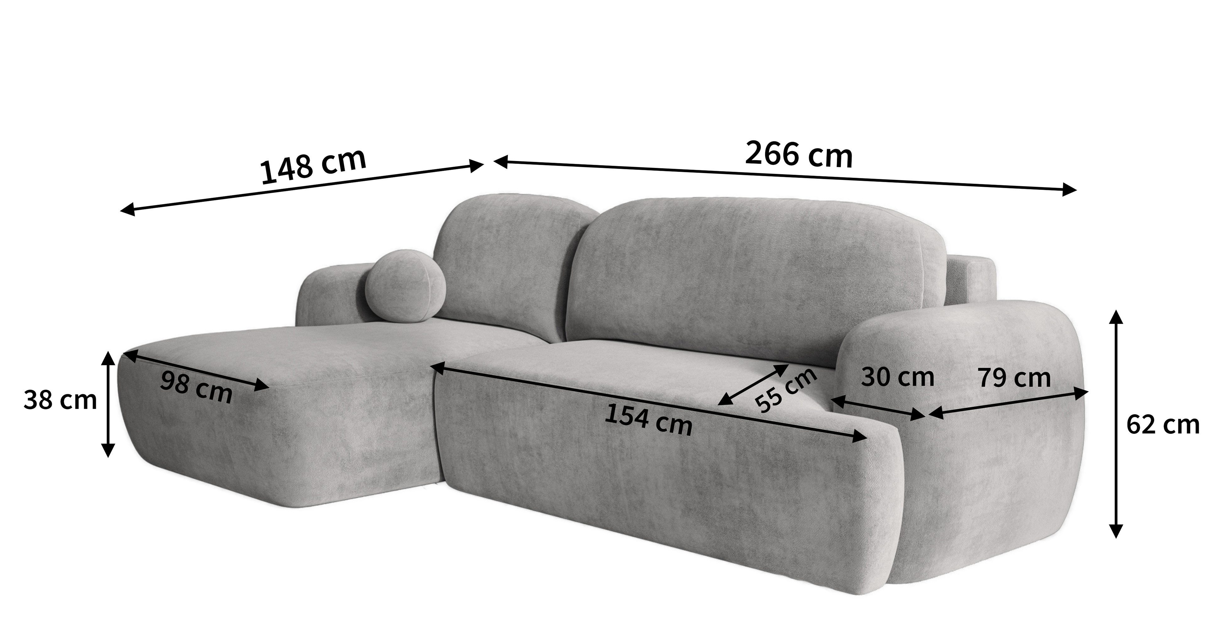 Masseno Ecksofa MODENZA mit Schlaffunktion L-Form, Sofa mit Bettkasten