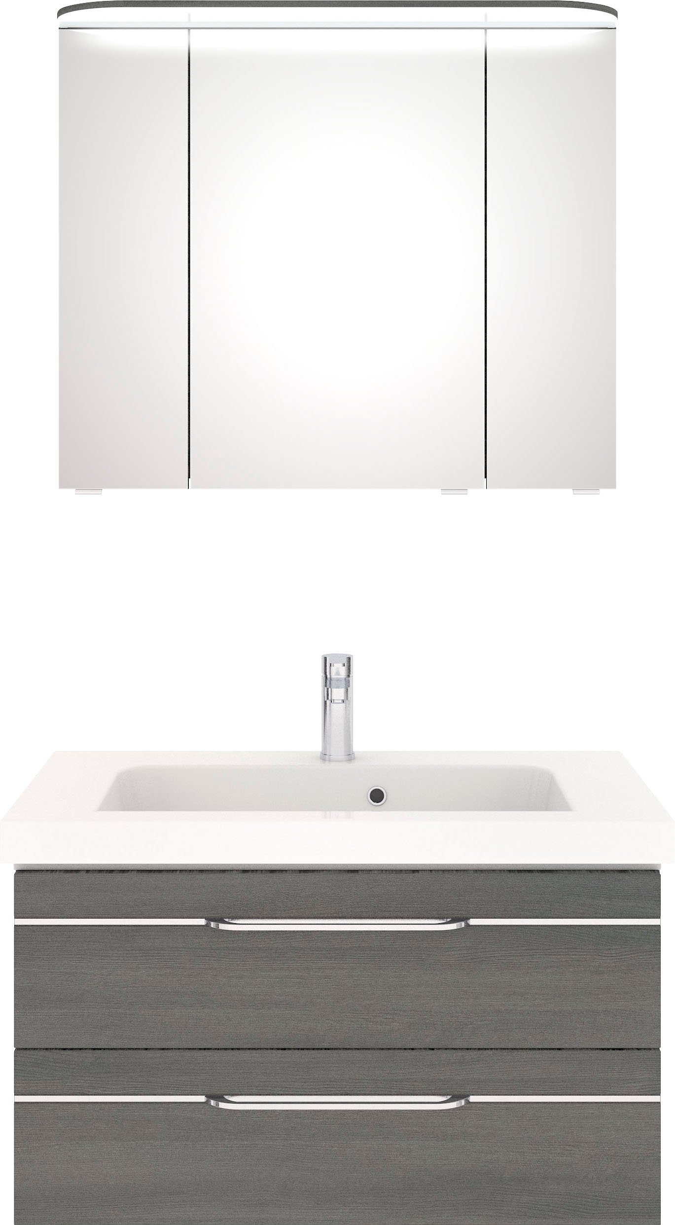 Saphir Badmöbel-Set Balto Sprint 2-teilig, Mineralmarmor-Waschtisch mit LED-Spiegelschrank, (2-St), Badezimmer Set 92 cm breit, inkl. Türdämpfer, 3 Türen, 2 Schubladen