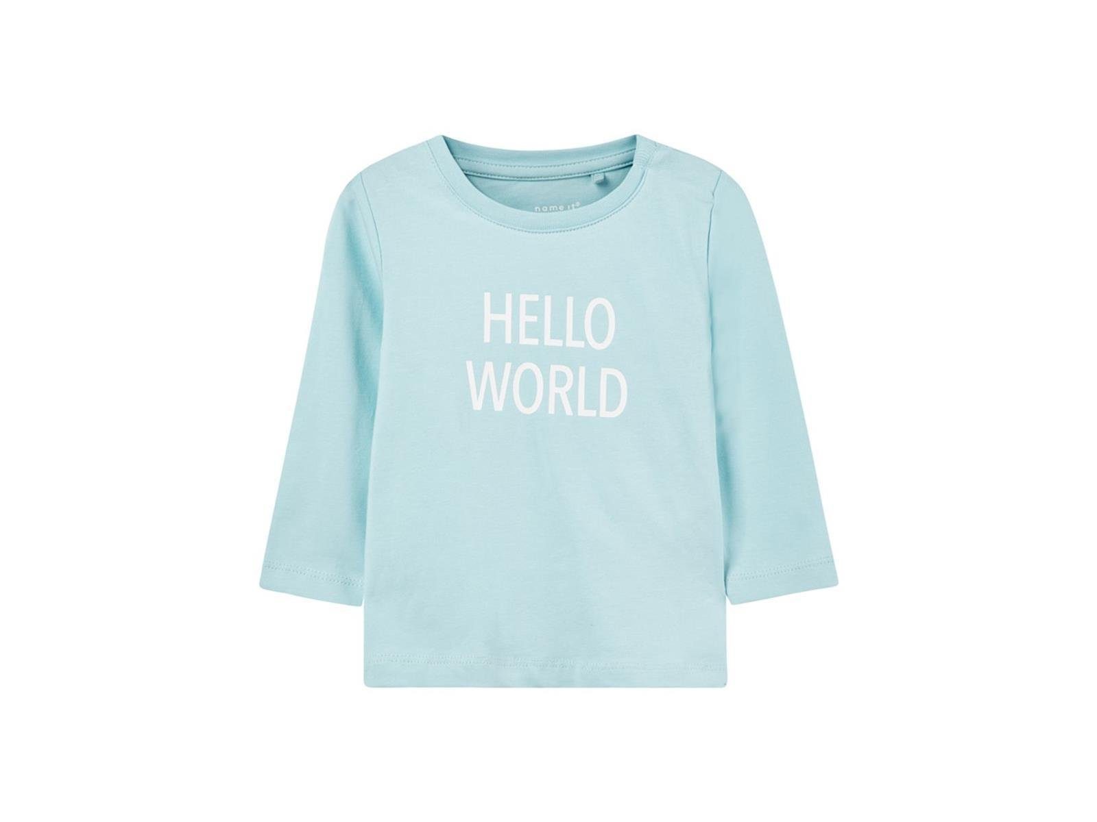 mit Name Mädchen hellblau Schnitt, Frontprint It "Hello Name Longsleeve sportlicher Print World" It Shirt (1-tlg)