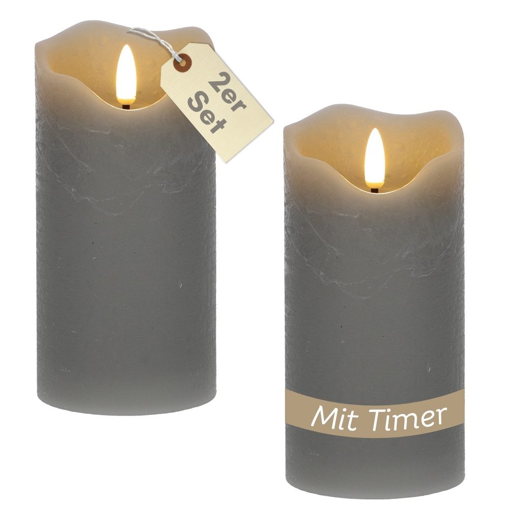GarPet LED-Kerze 2er Set LED Echtwachskerzen Timer Led Kerzen flackernde Flamme Grau, LED-Teelicht