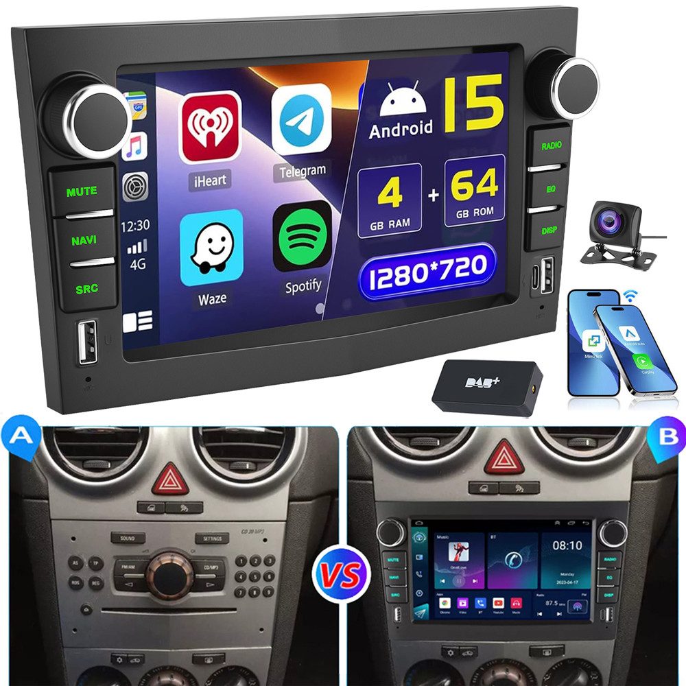 ESSGOO Android 15 Für Opel Zafira B Corsa C D Astra H Vivaro Vectra Autoradio (RDS, Digitalradio (DAB), FM)
