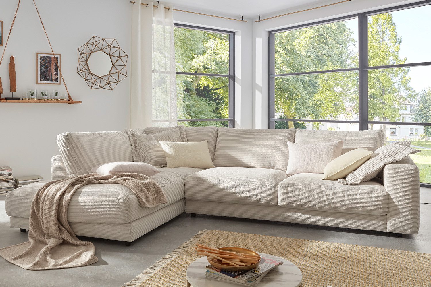 KAWOLA Ecksofa MADELINE, Couch L-Form rechts oder links, Cord verschiedene Farben 325x224 cm