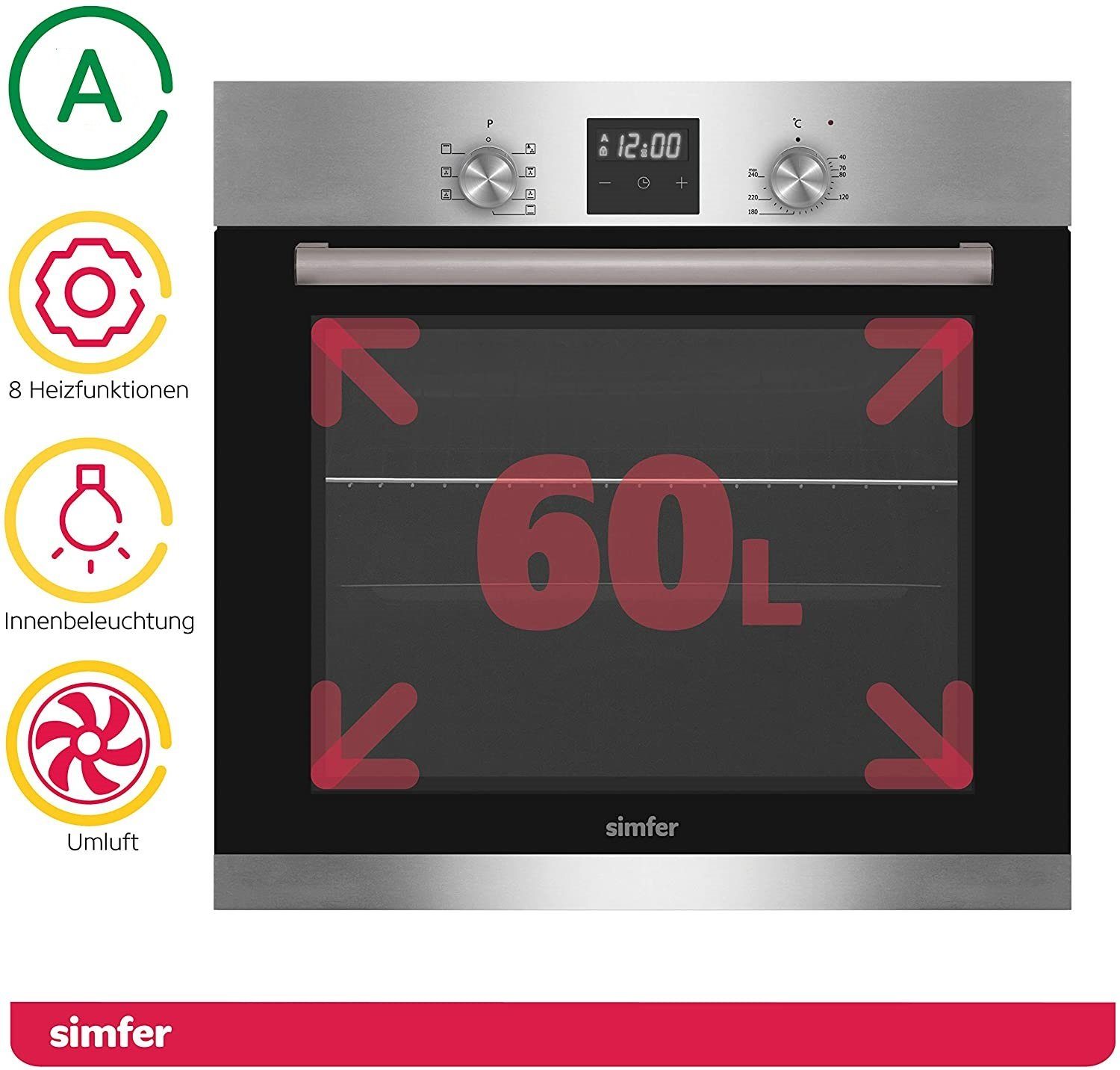 Simfer Elektro-Kochfeld SMF-BO 6029, SMF-BO 6029, Digitaler Timer mit Touch Control, Seitengitter, Emaillierter Garraum