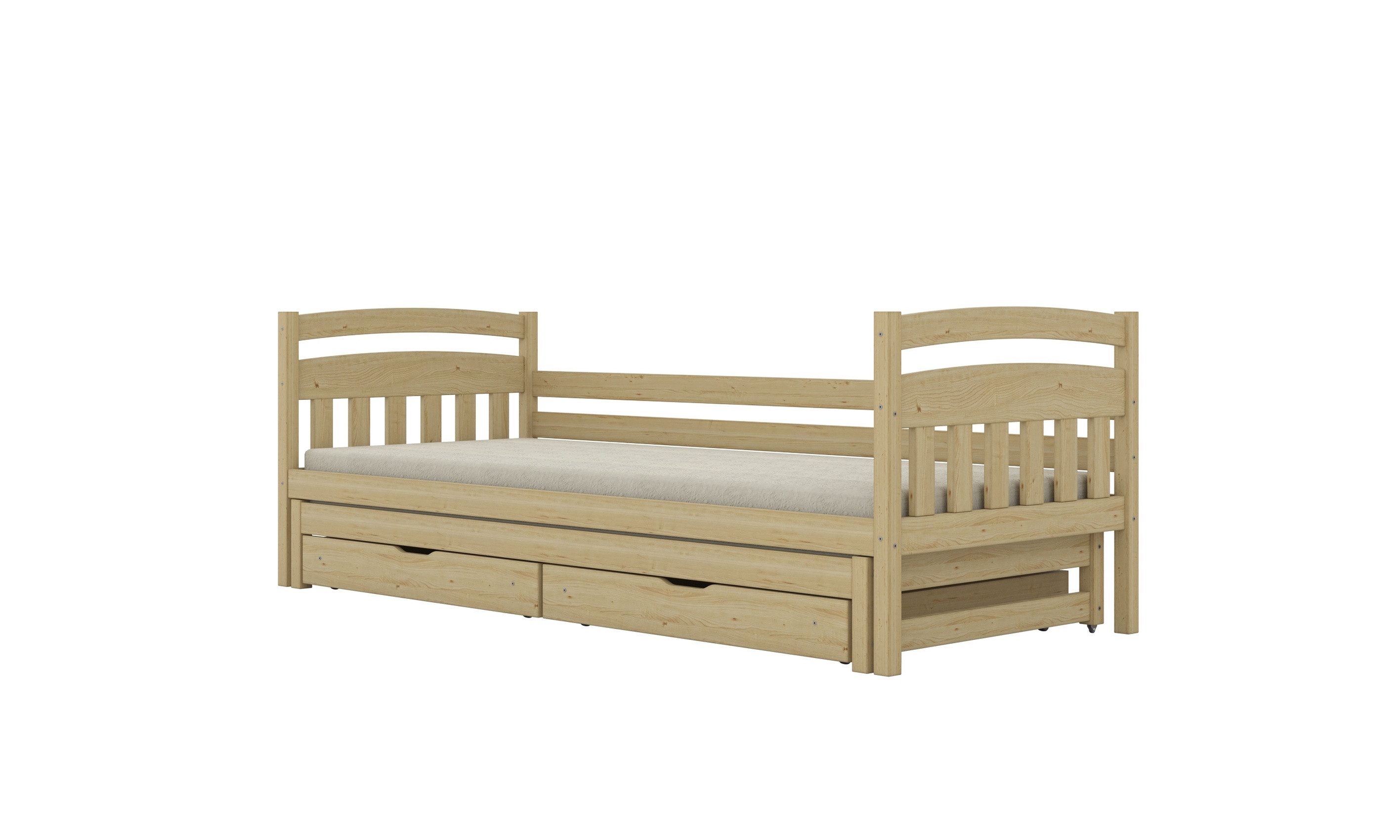 Raumhirsch Furniture Kinderbett Jugendbett, Einzelbett, Bettgestell, Funktionsbett (Maße: 169 x 87 x 82 cm (Lattenrost, Ausziehbett, zwei Schubladen), viele Farbvarianten), 160 x 80 cm, massives Kiefernholz, für Kinder und Jugendliche