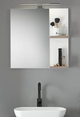 Furn.Design Badspiegel Dense (in weiß Lack Hochglanz und Eiche, mit Ablage 60 x 65 cm), optional mit Beleuchtung