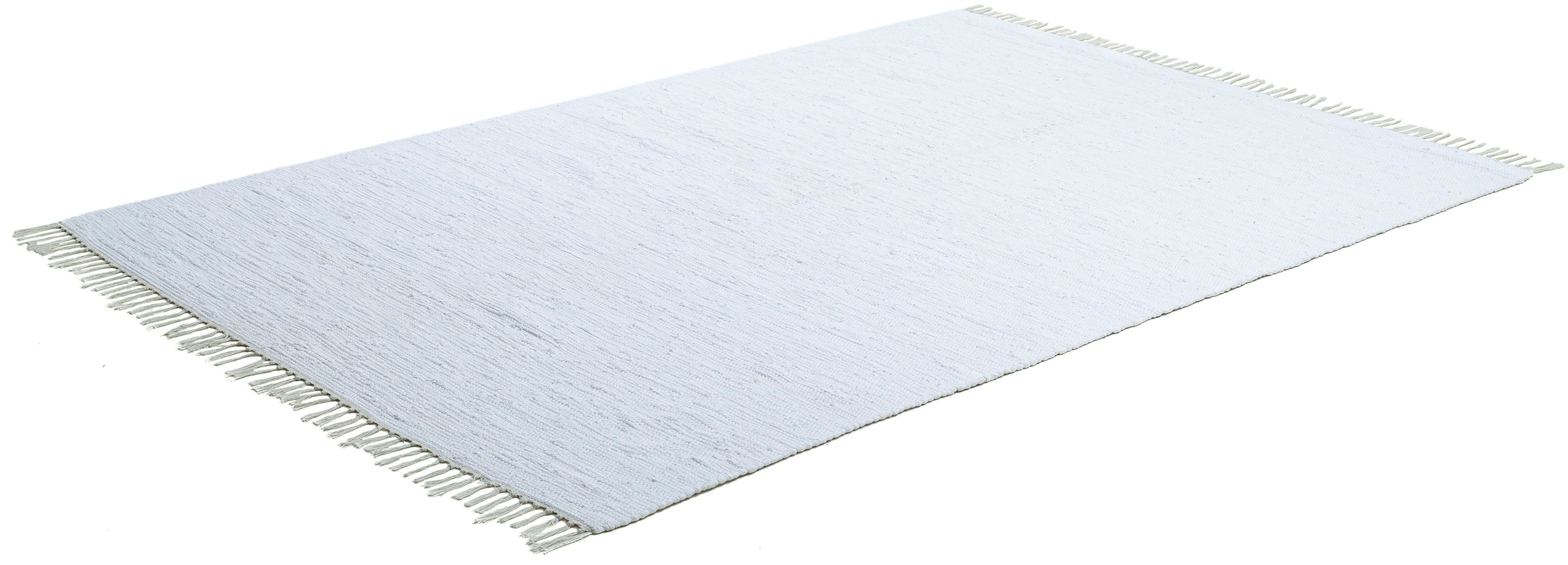 Happy Handweb mit Teppich Baumwolle, Fransen rechteckig, 5 Flachgewebe, mm, Höhe: THEKO, Teppich, Cotton, handgewebt, reine weiß