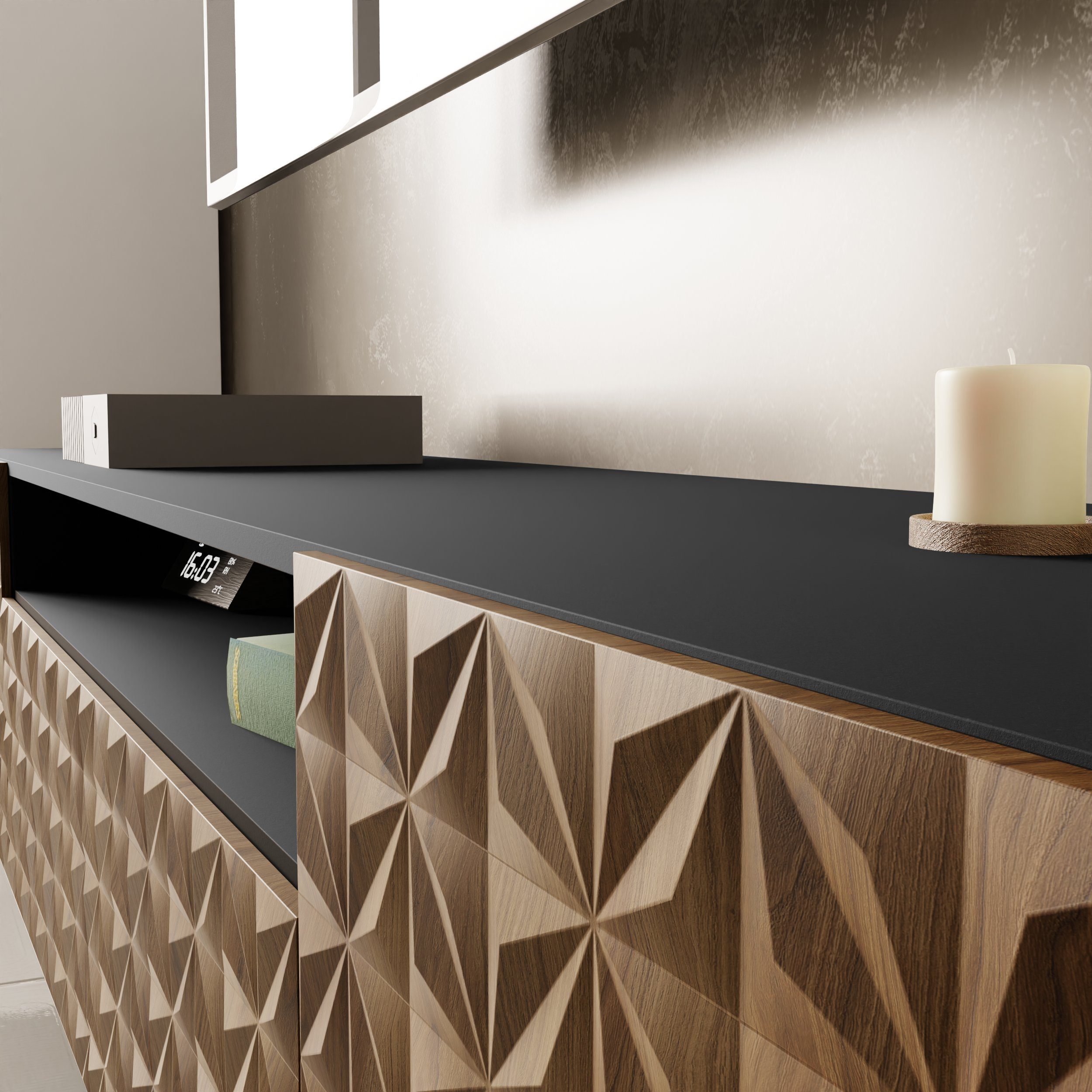 Beautysofa TV-Schrank Modernes RTV-Kabinett mit gefräster günstig online kaufen