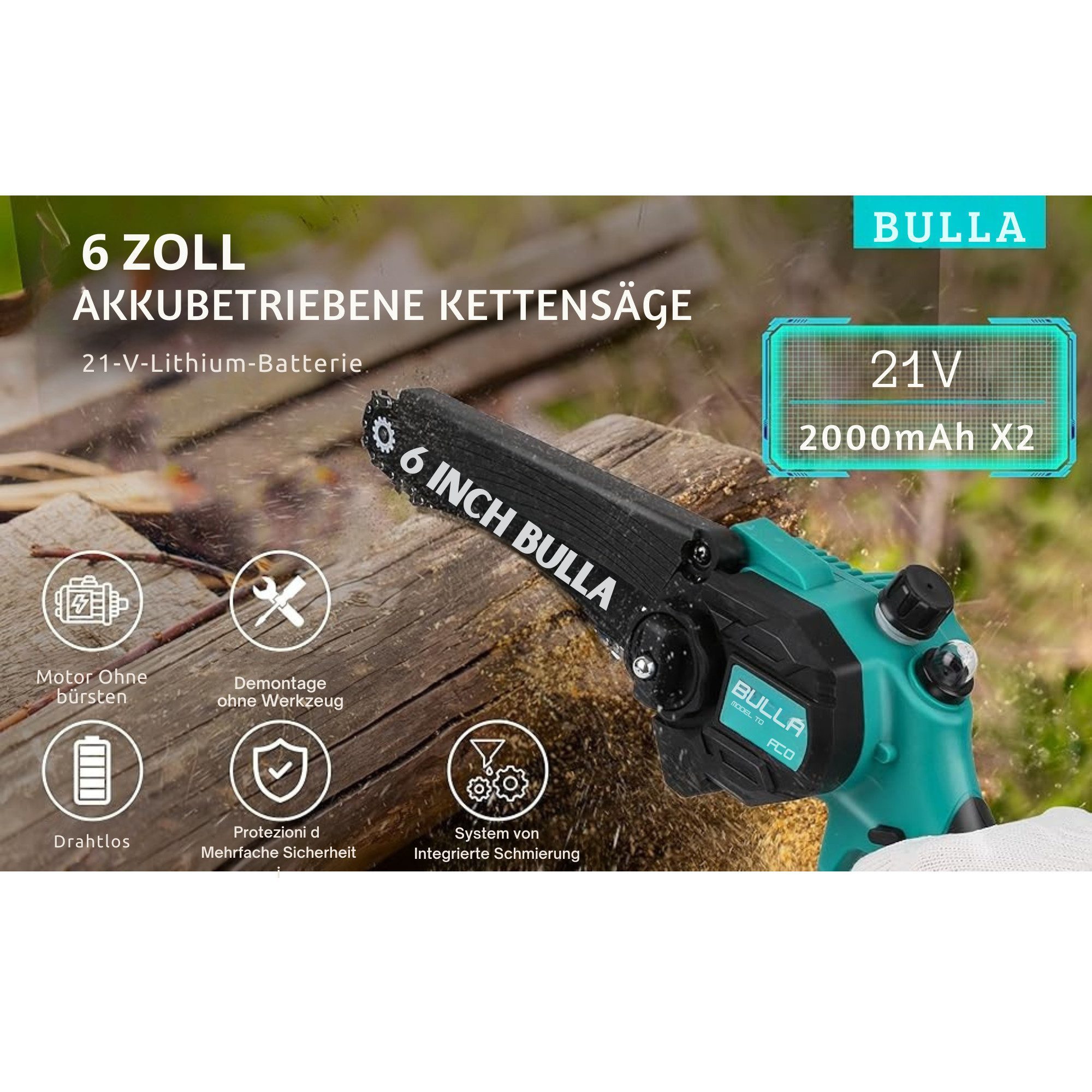 Vivitar Akku-Kettensäge mit Brushless-Motoren und mit 2 2000mAh-Akkus, komp günstig online kaufen