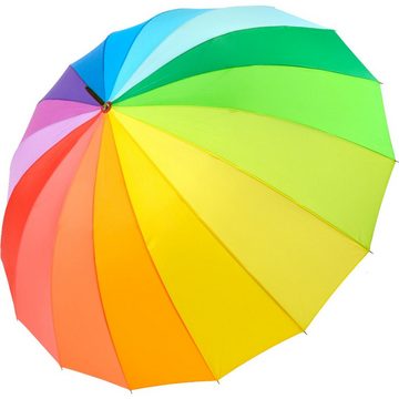 iX-brella Stockregenschirm Leichter Regenbogen Fiberglas XXL-Schirm 16-teilig, farbenfroh