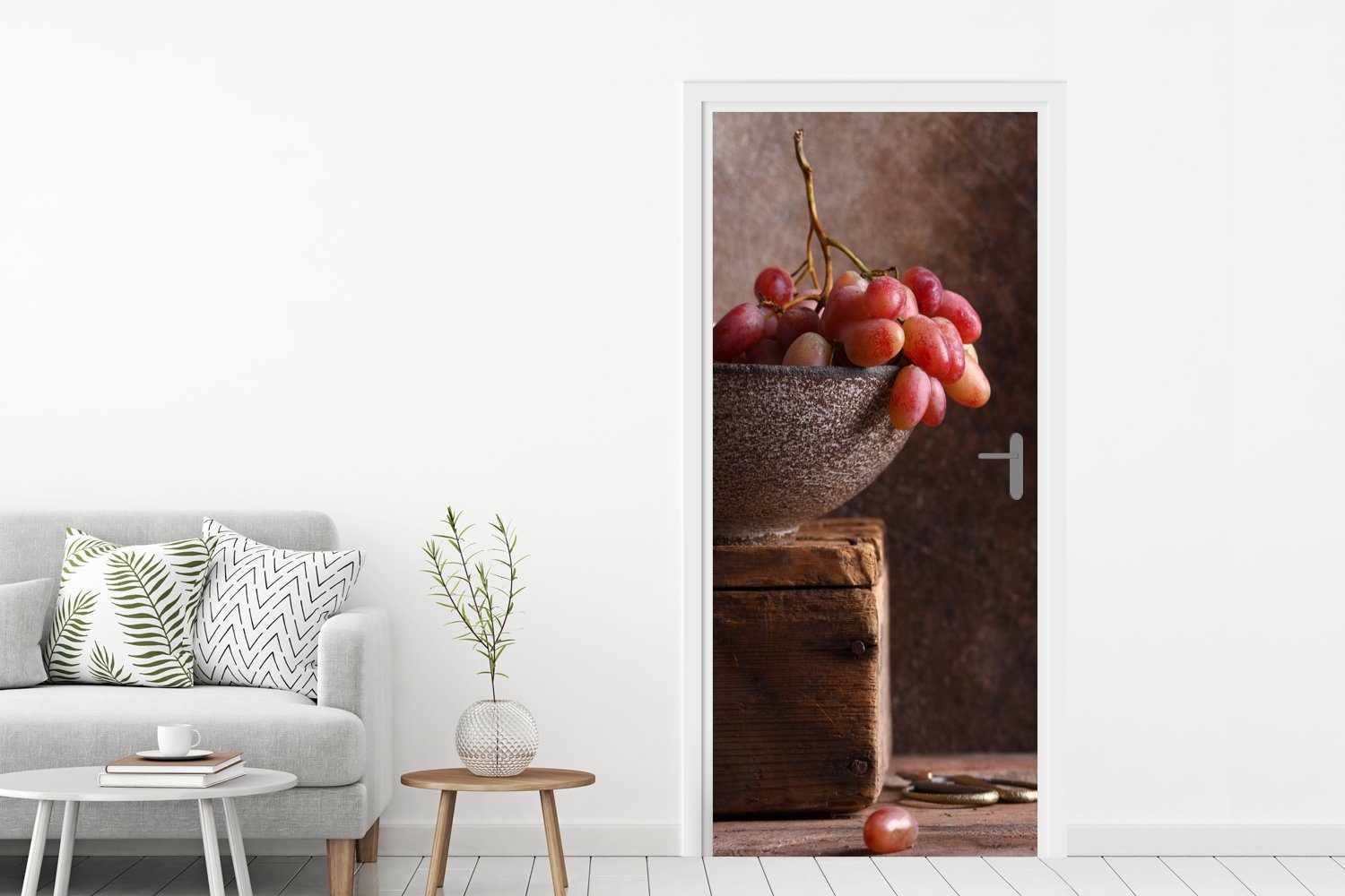 Tür, - cm Schale - (1 Obst, für Türtapete Rustikal bedruckt, 75x205 Stilleben Türaufkleber, Matt, - Fototapete Weintrauben St), - MuchoWow