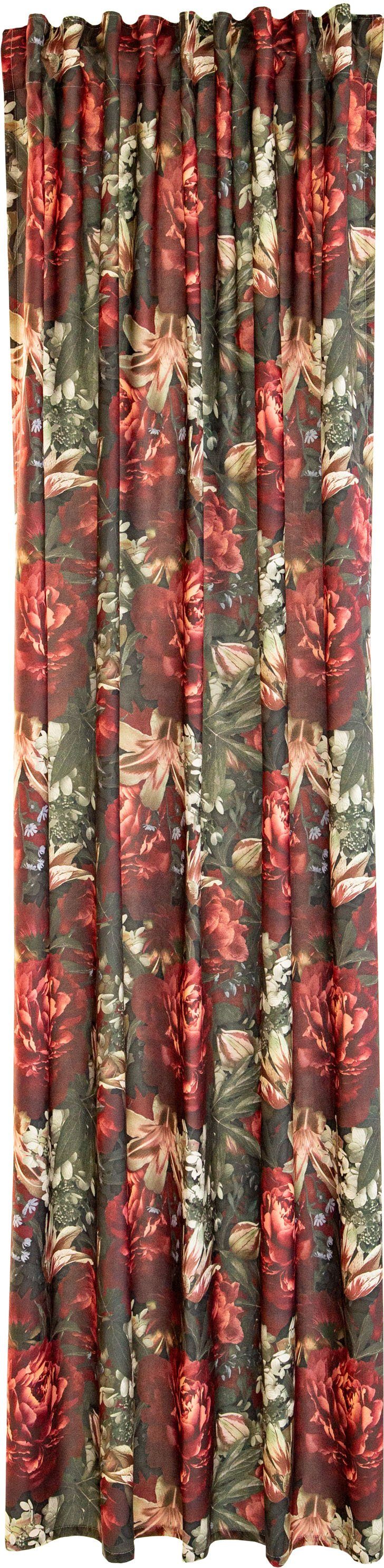 Vorhang Roja, St), Schlafzimmer Wohnzimmer, Schlaufen verdeckte rot, floral, Blumen, blickdicht, rose, Jacquard, blickdicht, (1 HOMING