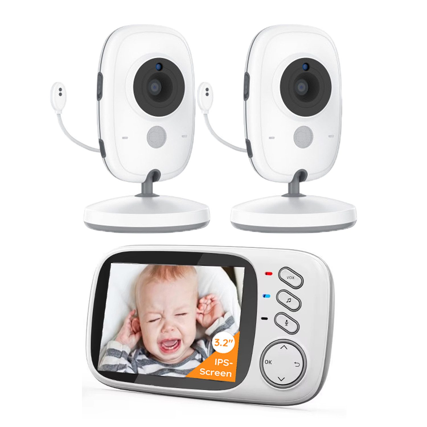 Babyphone Babyphone mit 2 Kameras 3.2 Zoll Digital LCD Bildschirm Wireless