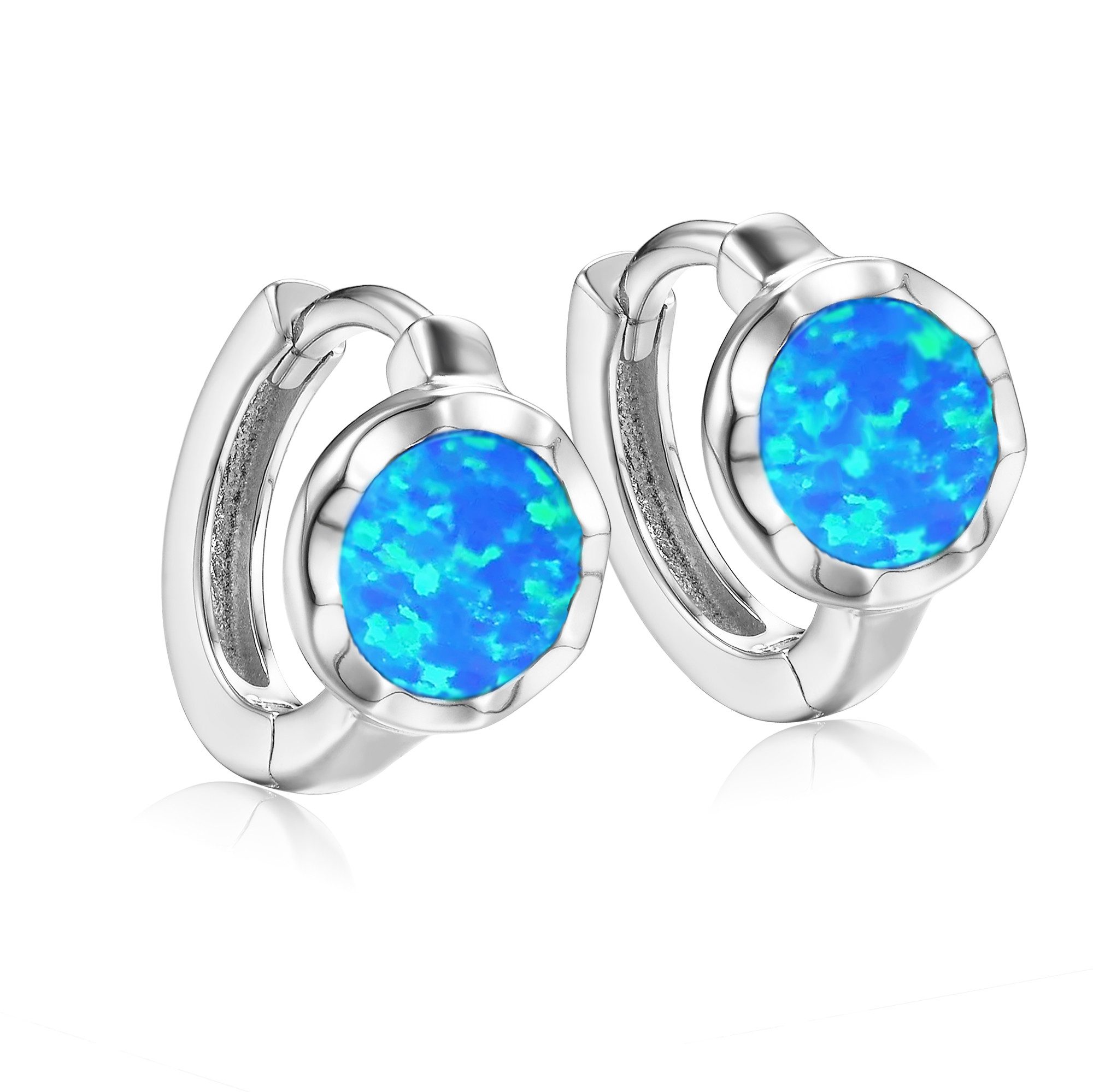 Schöner-SD Paar Creolen Silbercreolen mit synth. Opal in Blau kleine Creole günstig online kaufen