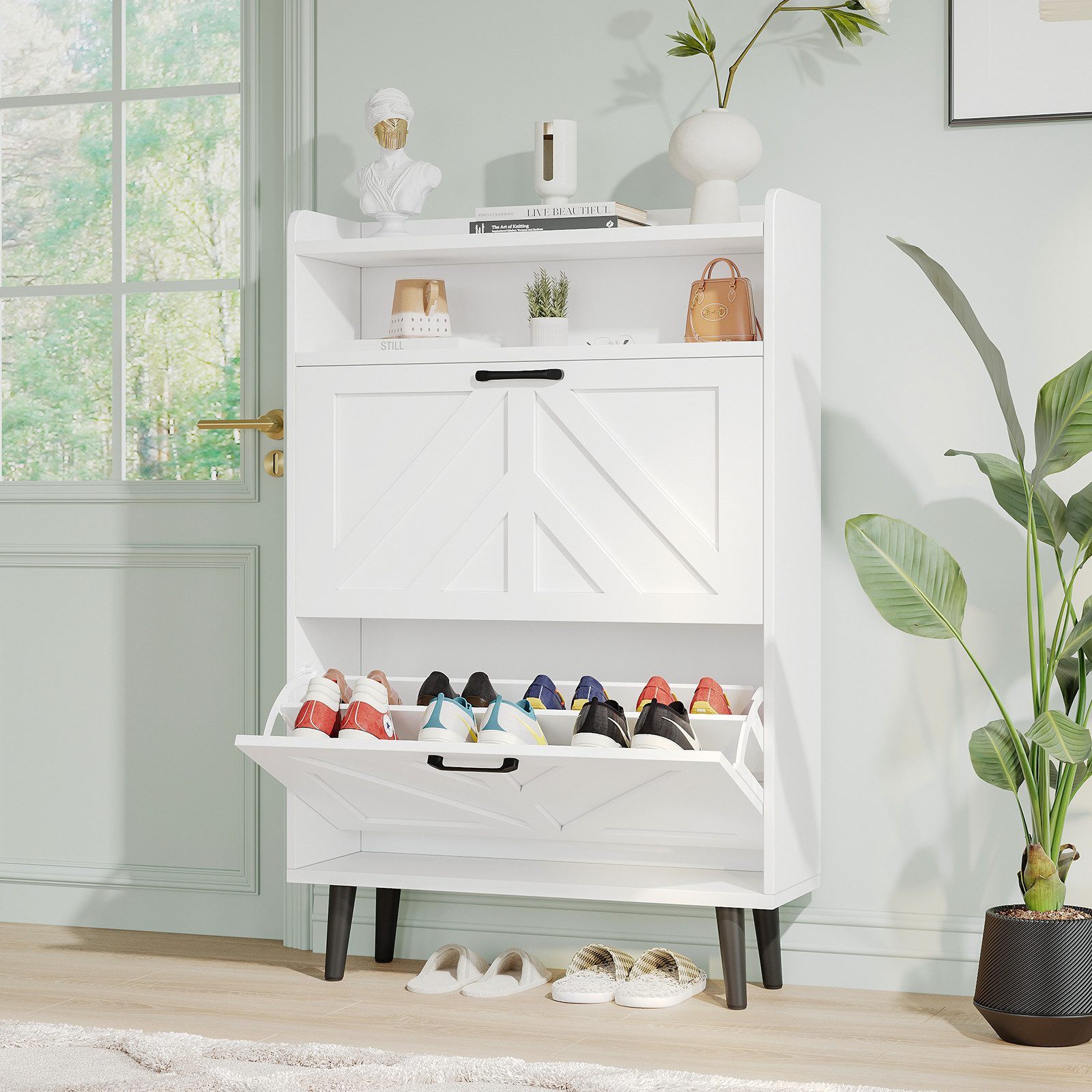 VOWNER Schuhschrank mit 2 Klappen, verstellbarem & abnehmbaren Regal, Holzb günstig online kaufen