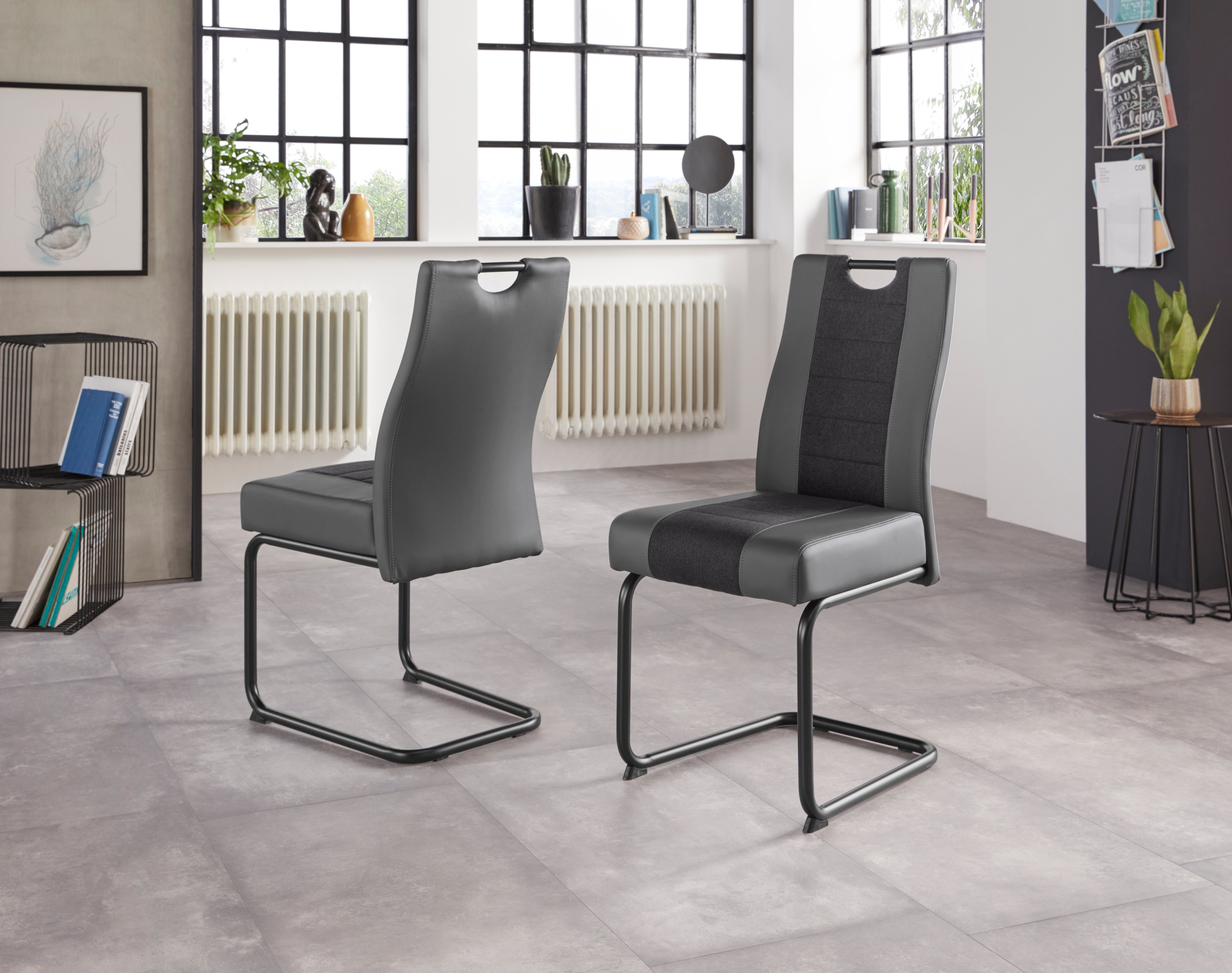 HELA Stuhl Erika S (Set, 2 St), 2 oder 4 Stück, komfortable Federkern Polsterung Grau/Anhtrazit | Grau/Anhtrazit | Stühle