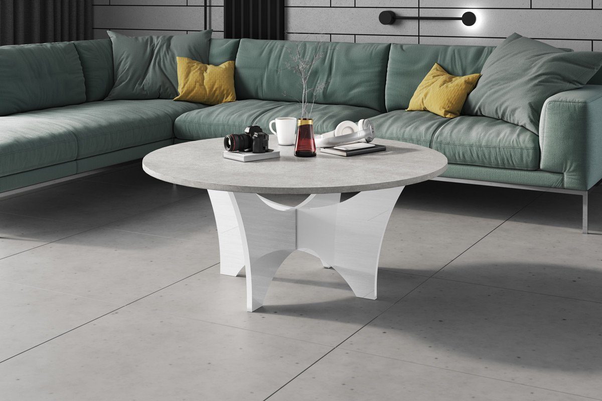designimpex Couchtisch Design Rund 100 Hochglanz / Beton HRA-111 Wohnzimmertisch cm Tisch cm 40 Hochglanz x Weiß