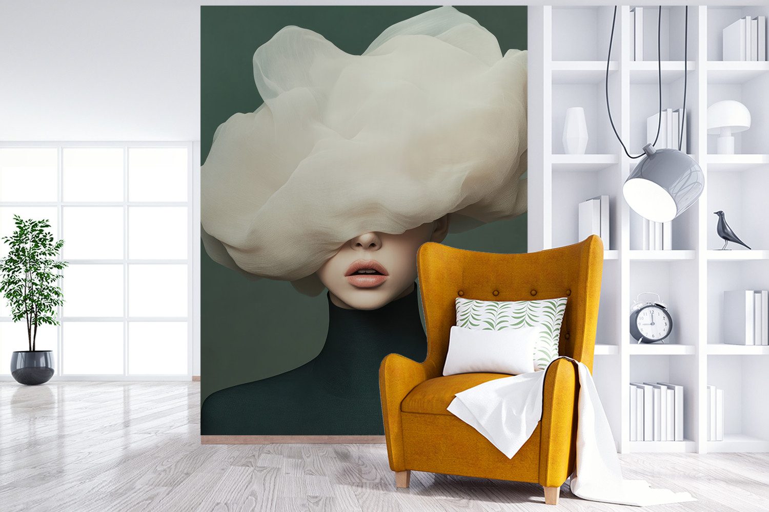MuchoWow Fototapete Hut - Frau - Beige, Matt, bedruckt, Wallpaper für Wohnzimmer, Schlafzimmer, Vinyl Tapete, 165x220 cm