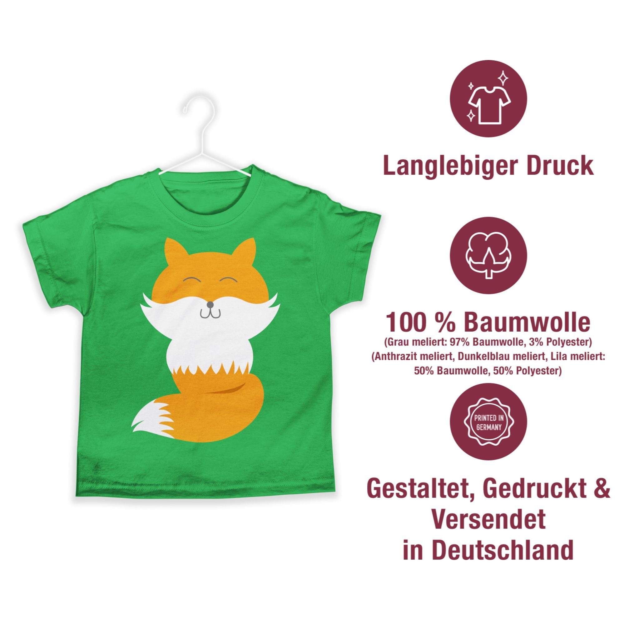 2 Grün T-Shirt Print Süßer Fuchs Animal Tiermotiv Shirtracer