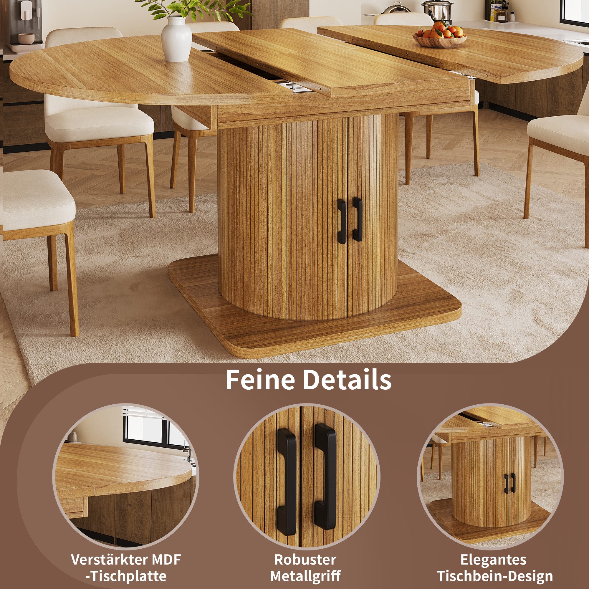 i@home Esstisch Ausziehbarer mit Stauraum multifunktionaler (Packung Set), herausnehmbaren Einlegeböden platzsparender Küchentisch MDF – Bild 2 von 5