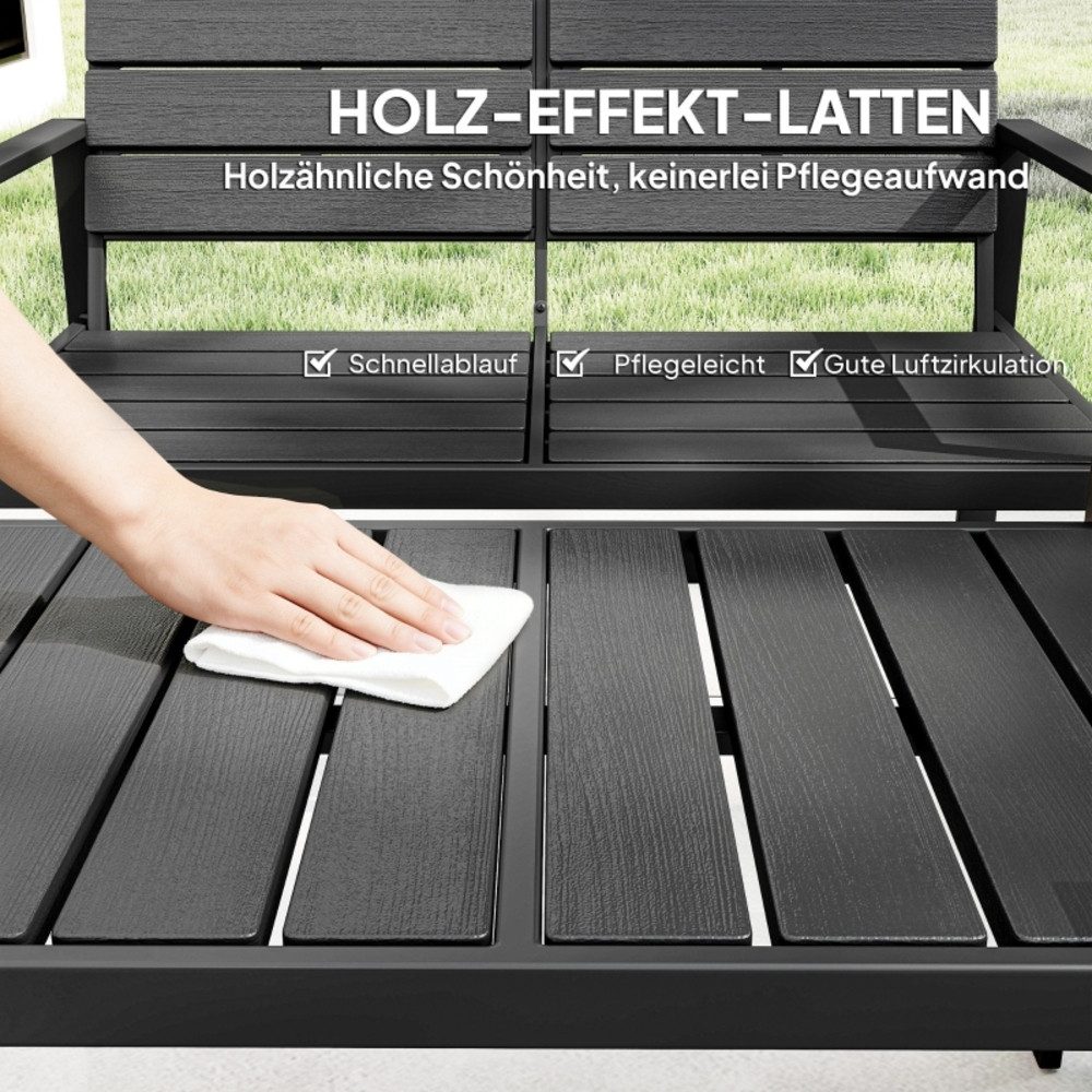 REDOM Sitzgruppe Vierplatziges Gartenmöbel Set mit schwarzem Lamellen-Look, (Set, 4-tlg., Stilvolle Lounge-Einrichtung für entspannte Stunden im Garten), Gemütliche Sitzgruppe mit Sofa, zwei Sesseln und Beistelltisch