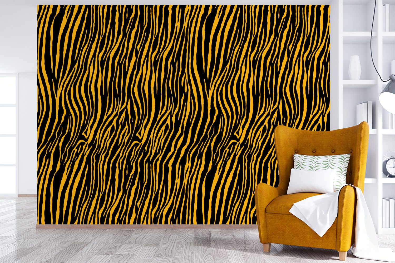Wallpaper Muster Matt, Tapete Fototapete Schlafzimmer, (6 Orange, bedruckt, für Vinyl - MuchoWow - Tigerdruck Kinderzimmer, Wohnzimmer, St),