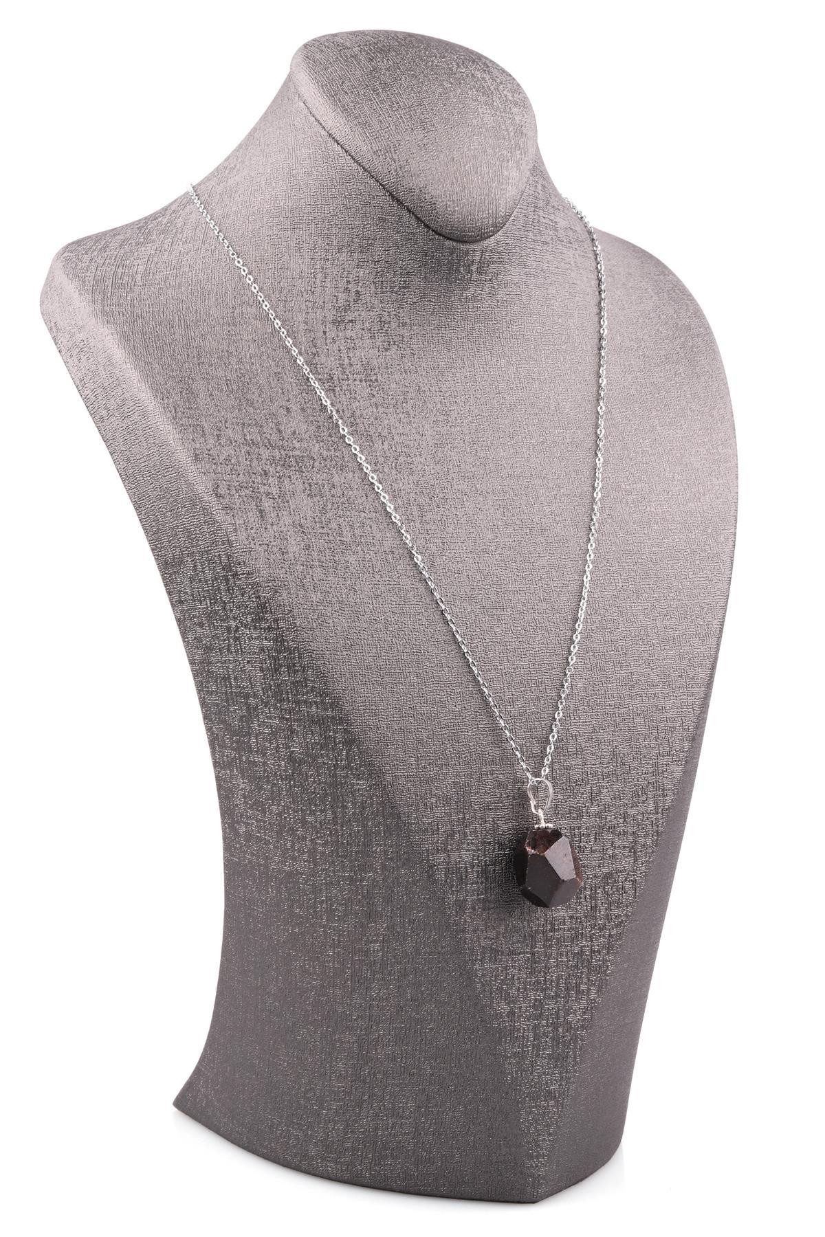 Nisan Edelstein, Granat Anhänger mit silberfarbener Kette – Naturstein Schmuck