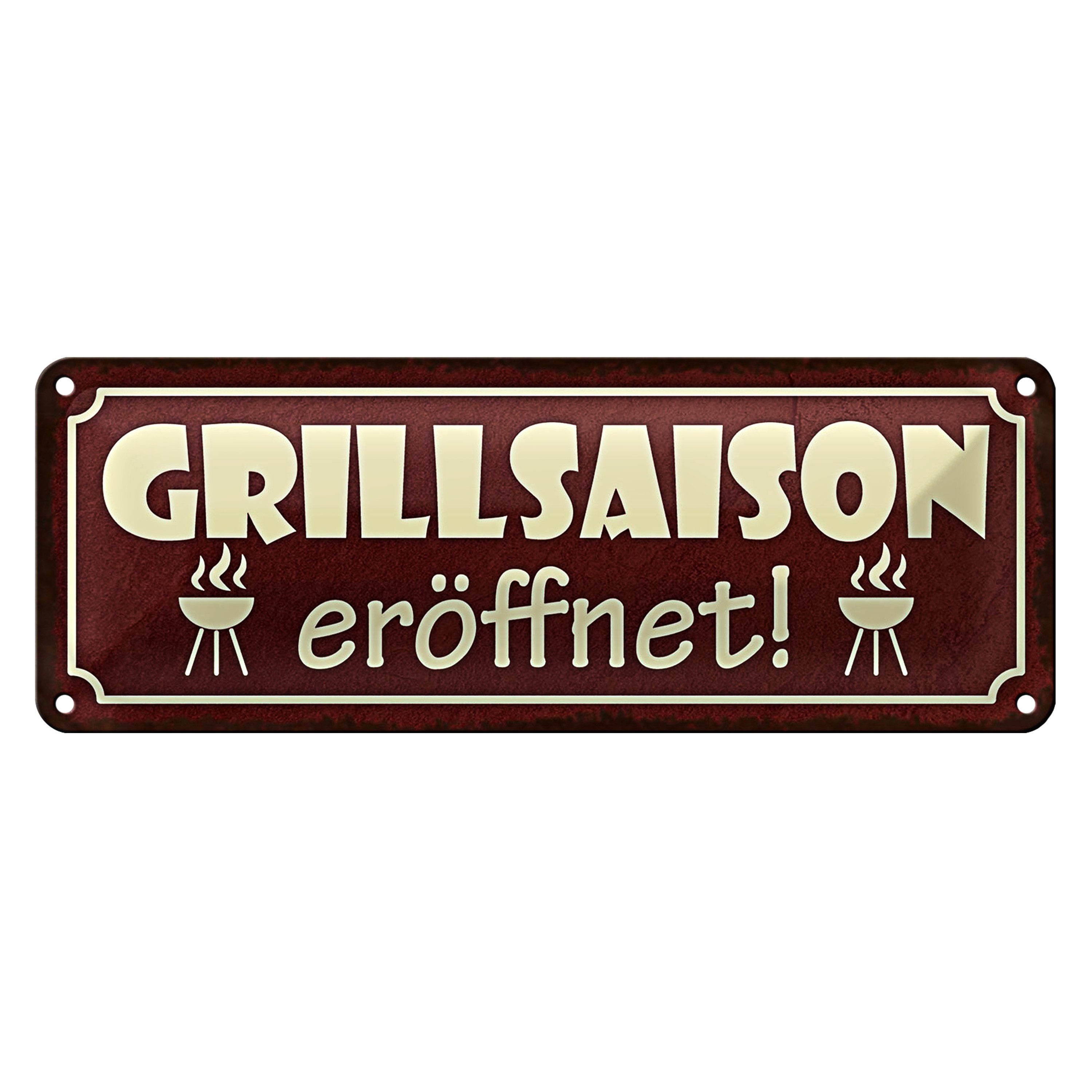 Metallschild Blechschild Hinweis 27x10cm Grillsaison eröffnet Dekoration