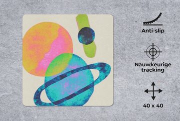 MuchoWow Gaming Mauspad Planeten - Abstrakt - Neon - Farbe (1-St), Mousepad mit Rutschfester Unterseite, Gaming, 40x40 cm, XXL, Großes