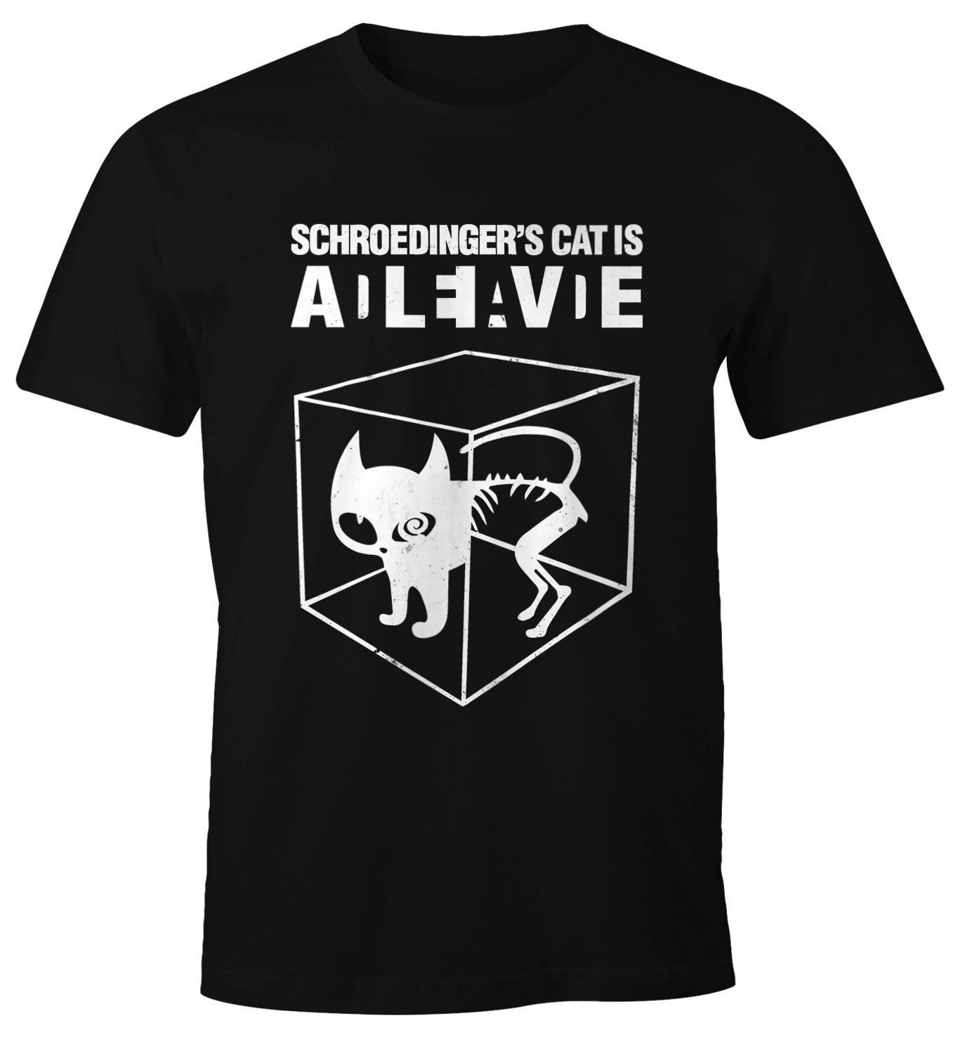 Print-Shirt Schroedingers Katze Herren T-Shirt Fun-Shirt Moonworks®