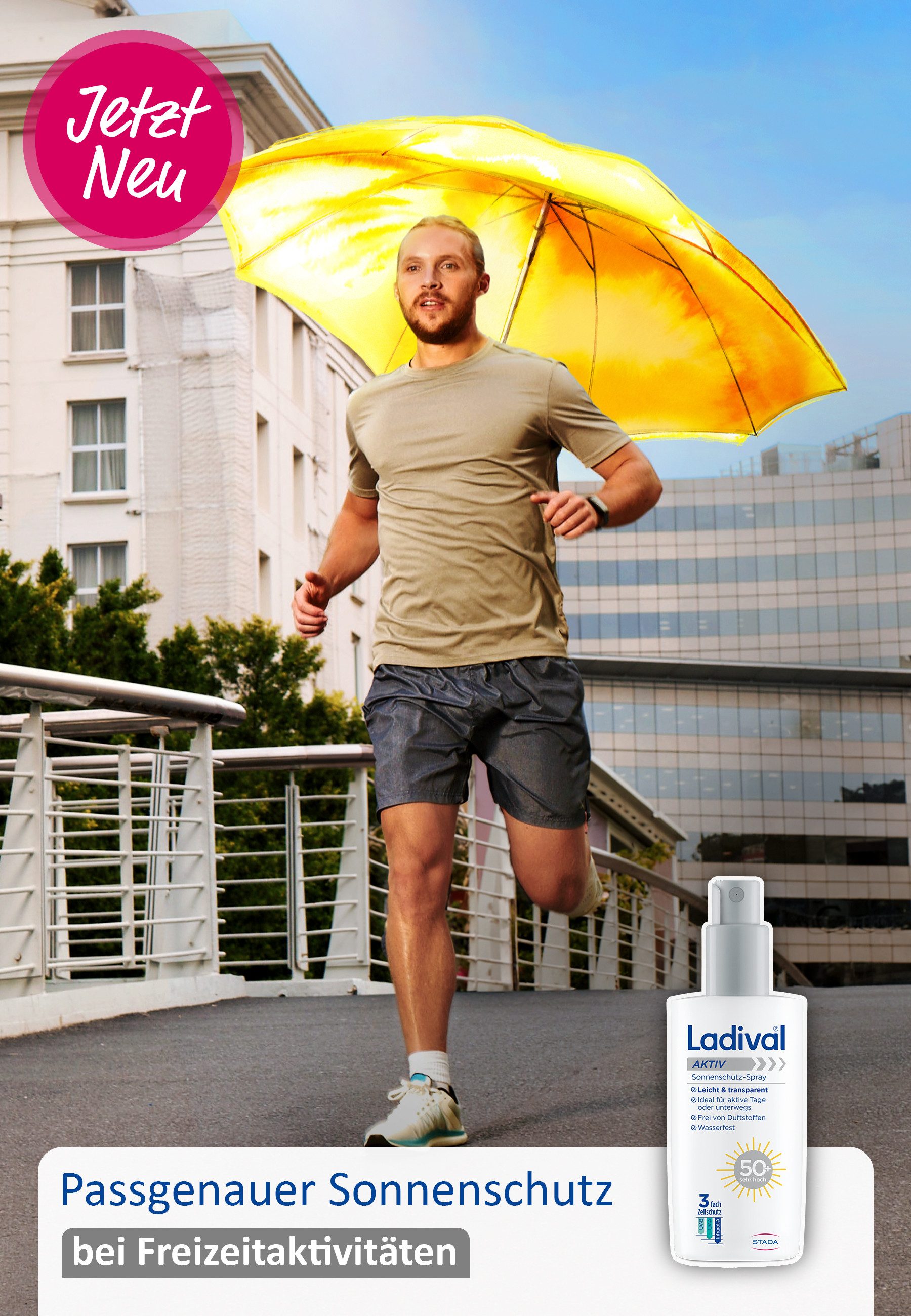 Ladival Sonnenschutzspray Aktiv Sonnenschutz-Spray, Sonnencreme, Praktisches Spray, sprüht auch über Kopf!