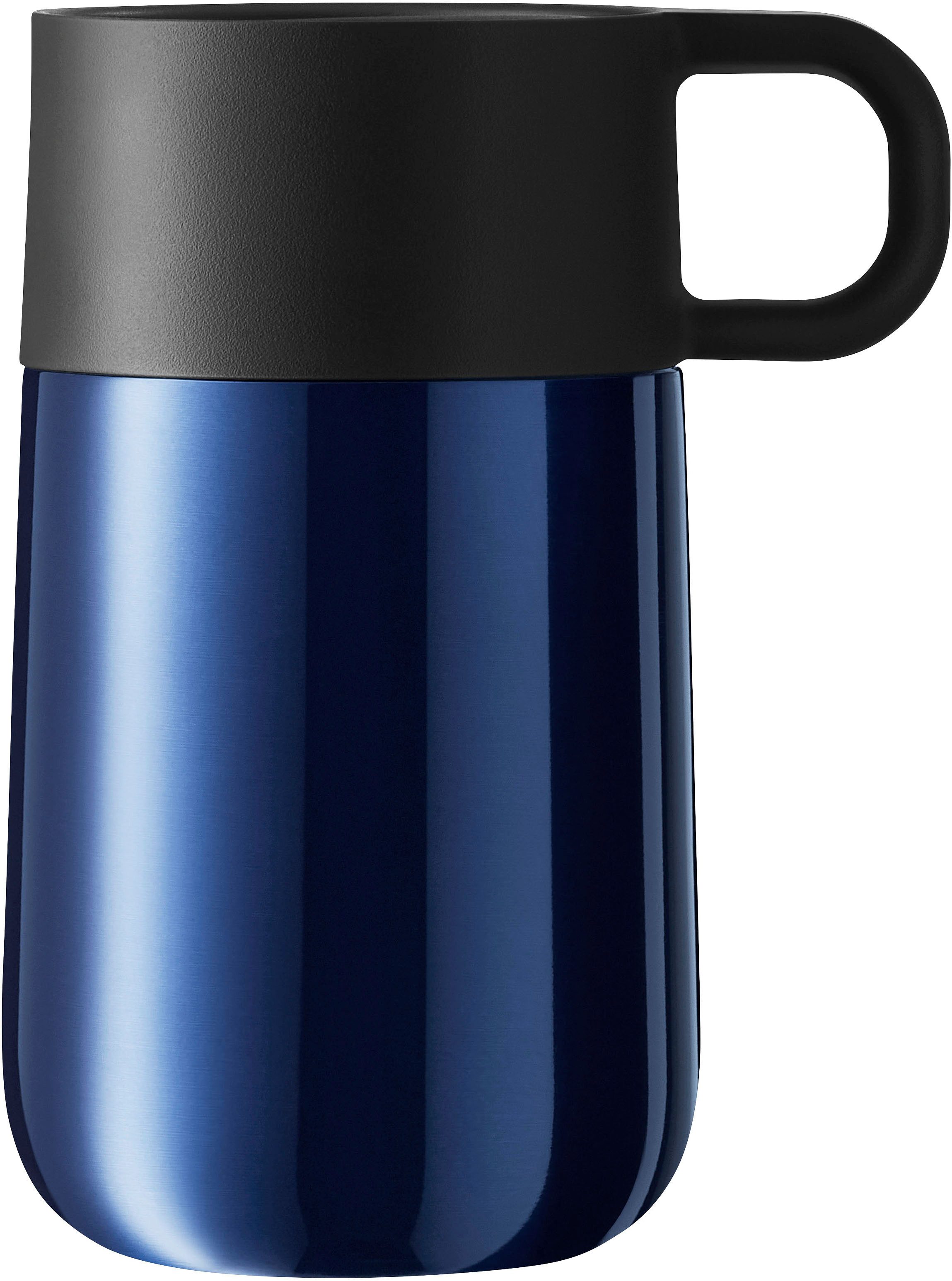 WMF Thermobecher Impulse Travel Mug, Cromargan® Edelstahl Rostfrei 18/10, Silikon, doppelwandiger Edelstahl, geringe Höhe, 360°-Trinköffnung