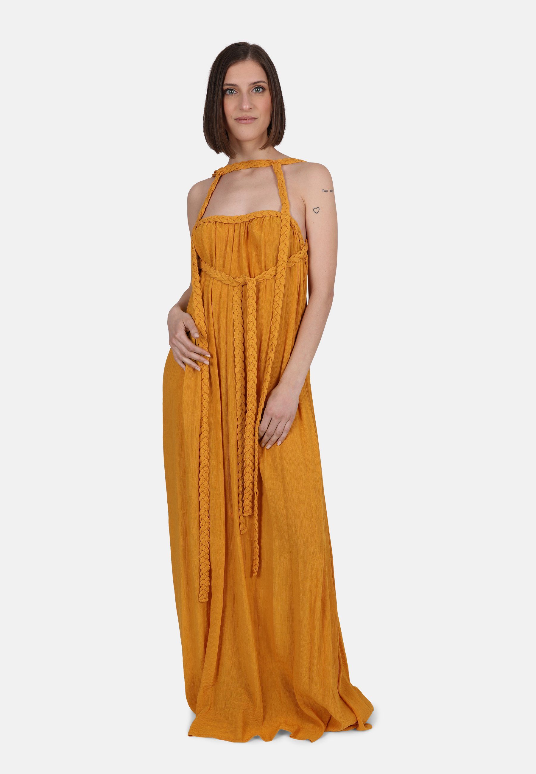 Fixierte Orange Maxikleid Braided Nima Bänder Binden Crinkle Christelle zum