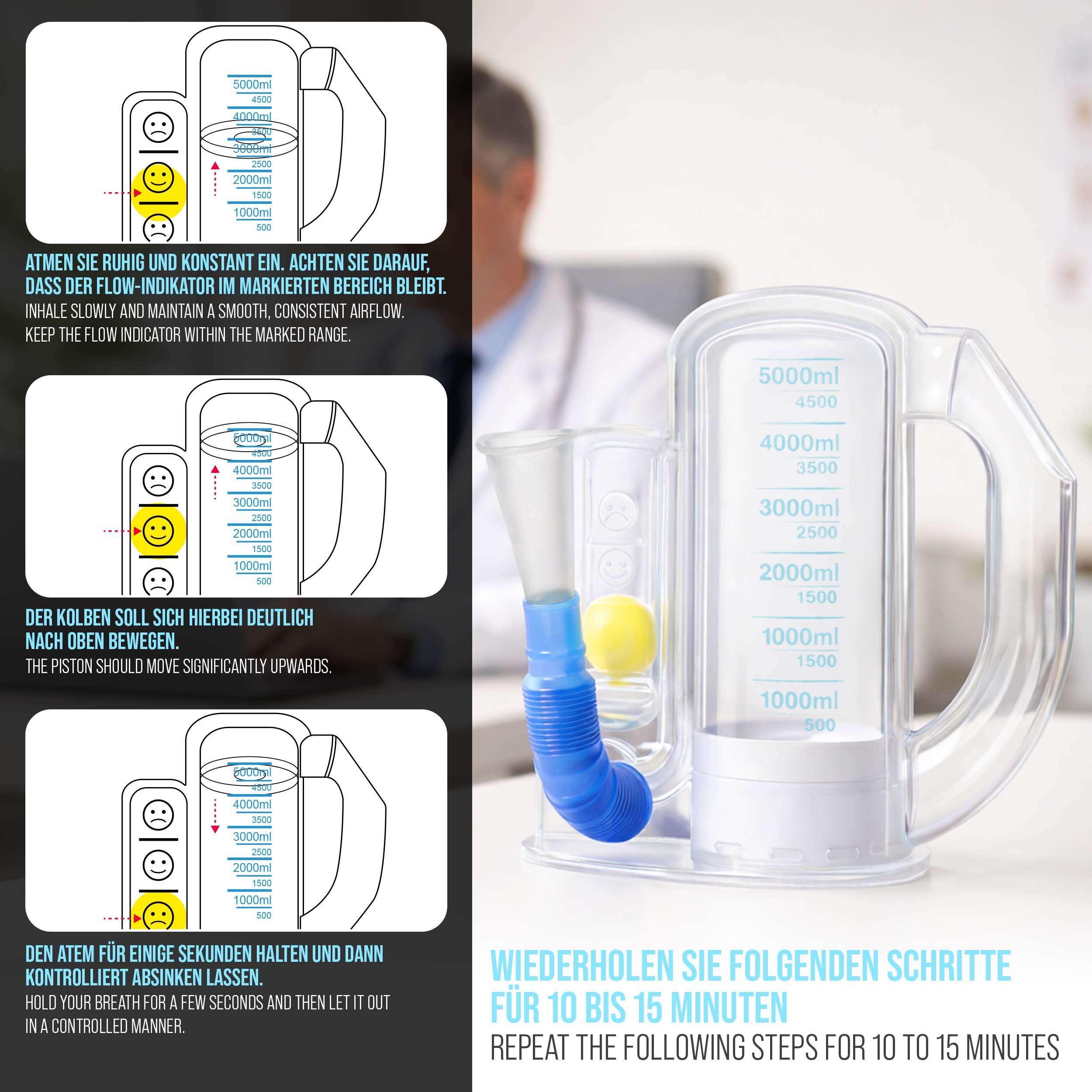 pulox Inhalator BE-5000 - Atemtrainer mit kugelförmigen Flow-Indikator