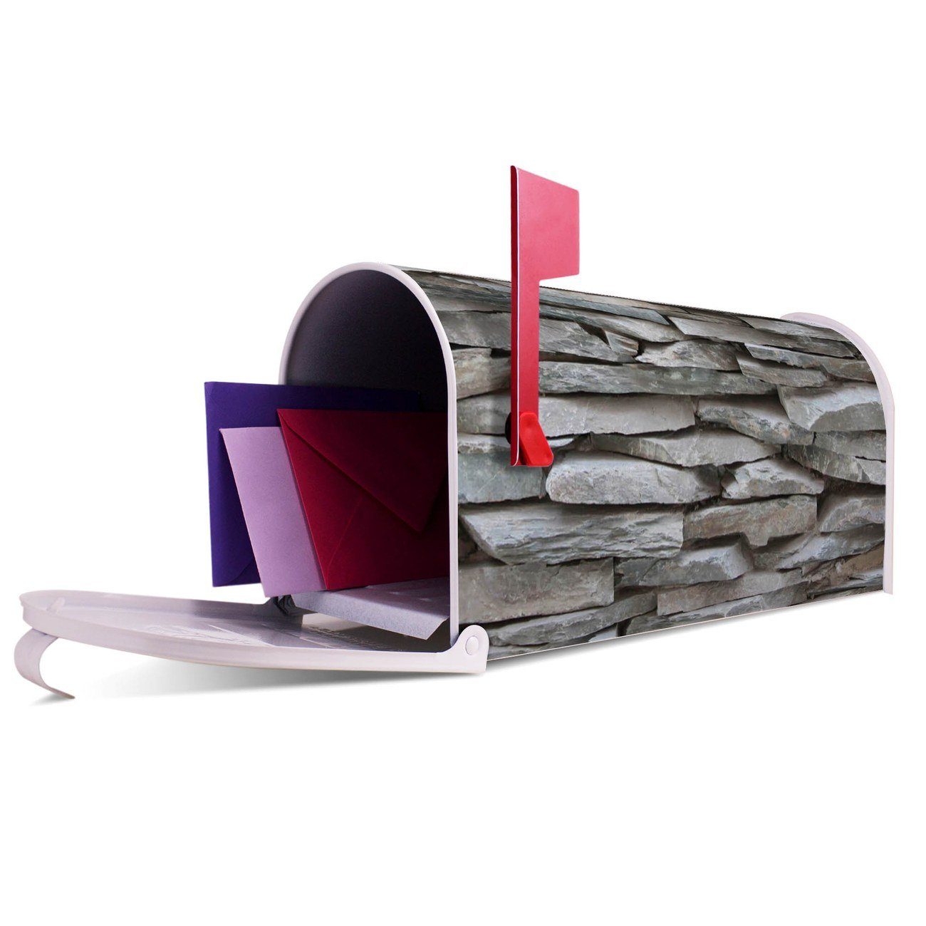 banjado Amerikanischer Briefkasten x 22 Mailbox Briefkasten, original weiß x Steinwand (Amerikanischer 51 17 Mississippi cm USA), aus