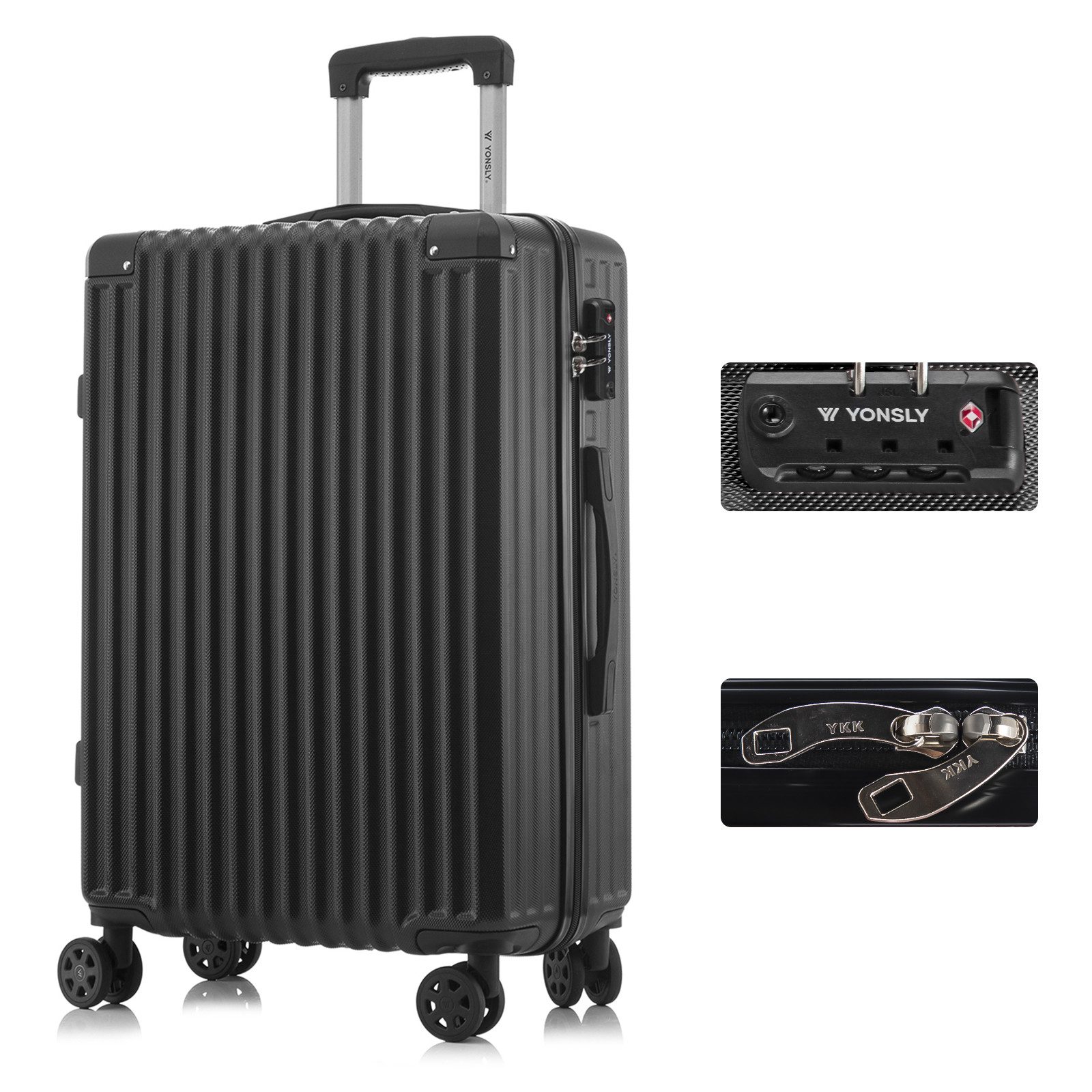 YONSLY Trolley Premium Hartschalen-Reisekoffer Trolley Handgepäck, 4 Rollen, TSA-Schloss, YKK-Reißverschluss, ABS-Hartschale, Aluminium