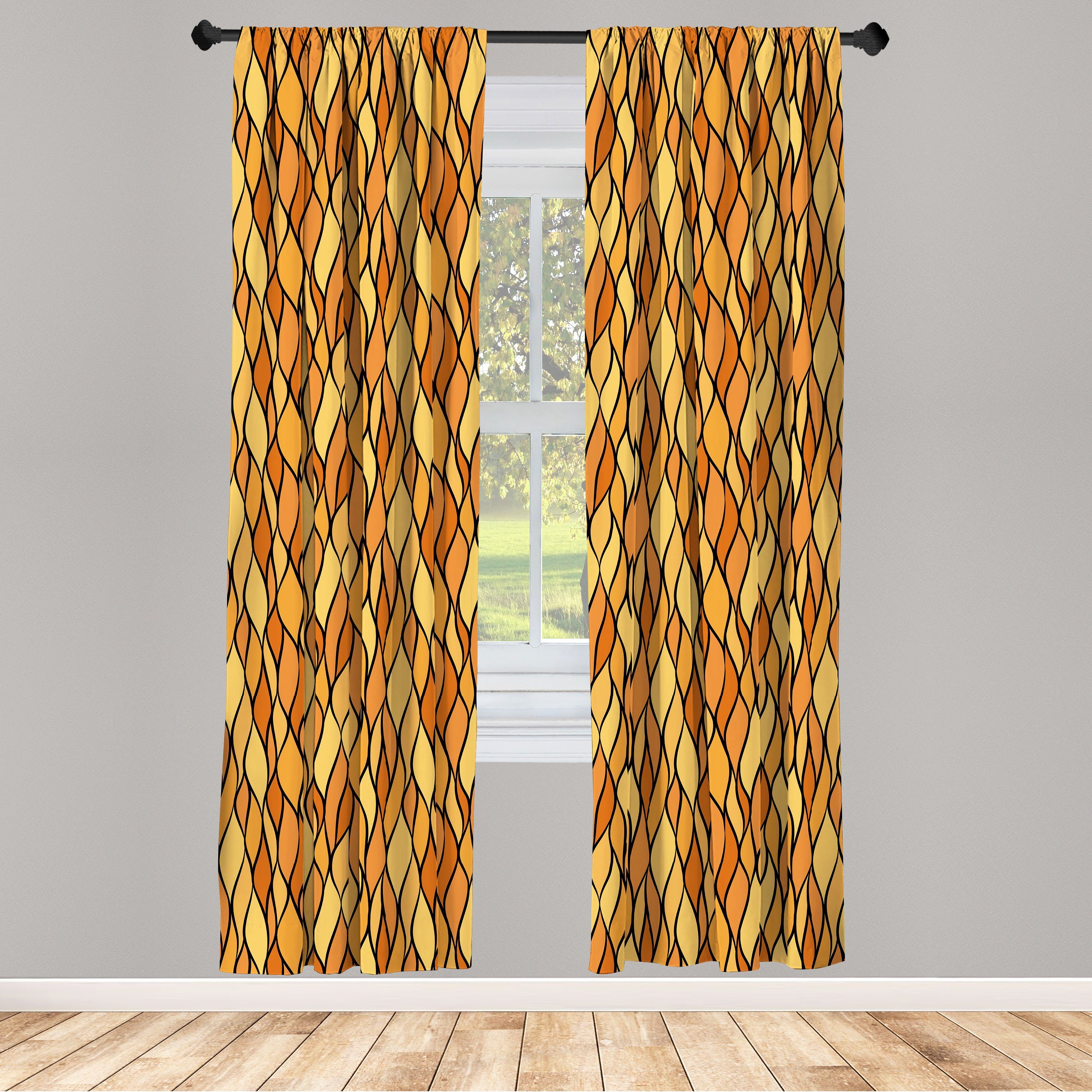 Gardine Vorhang für Wohnzimmer Schlafzimmer Dekor, Abakuhaus, Microfaser, Gelb Braun Abstrakte Mosaik Waves
