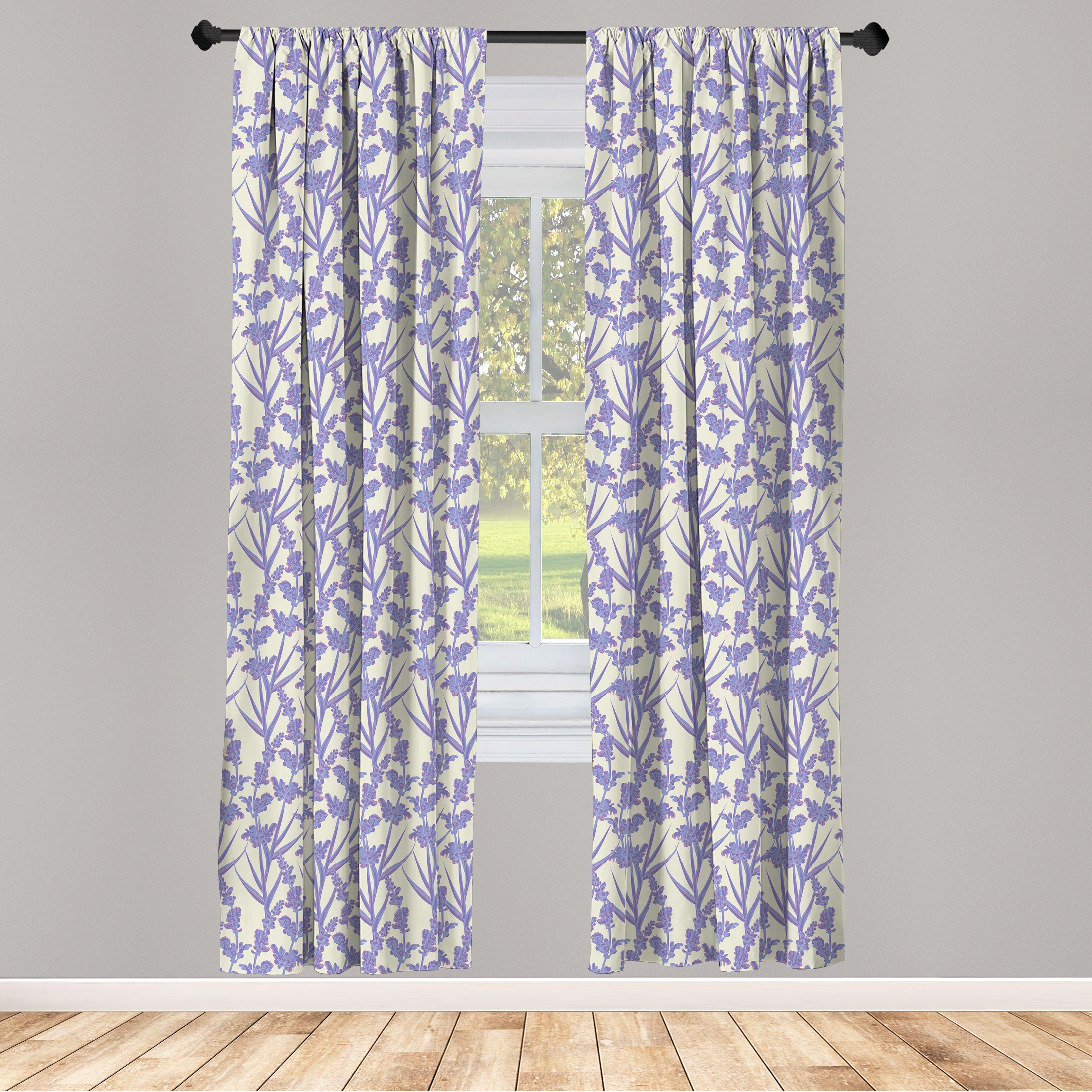 Gardine Vorhang für Wohnzimmer Schlafzimmer Dekor, Botanisch Abakuhaus, Microfaser, Frühling Wiese Lavendel