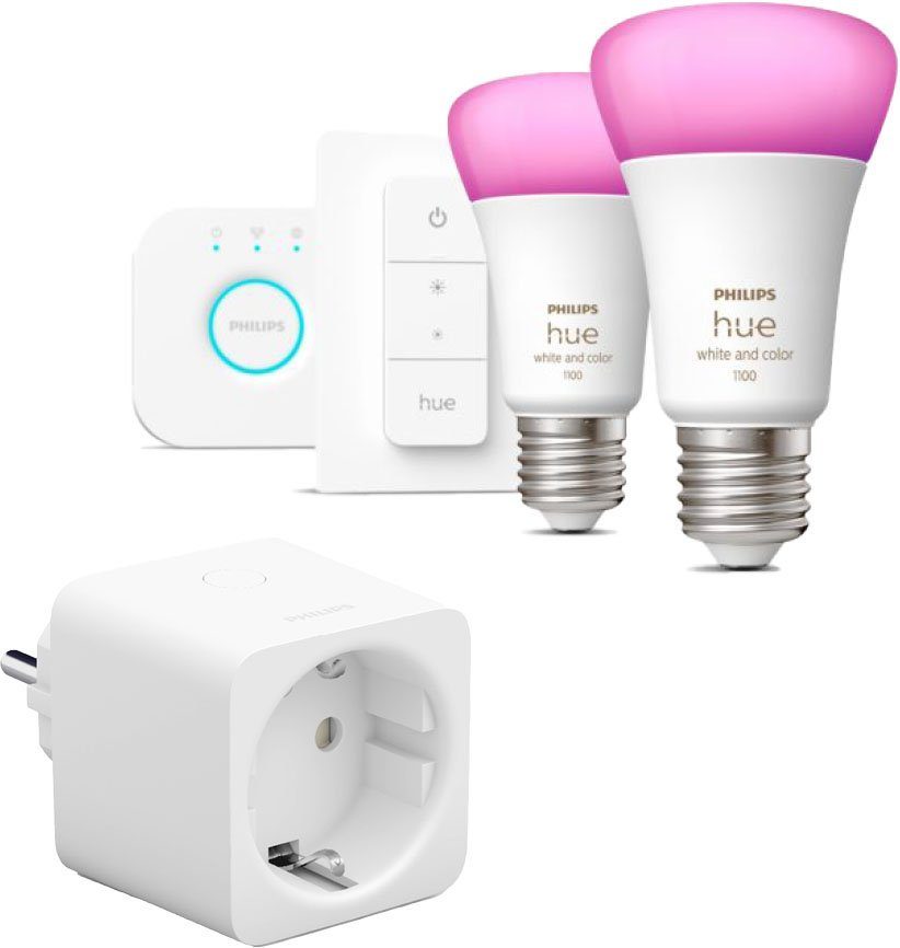 Philips Hue White&Color LED-Leuchtmittel, E27, Farbwechsler, Philips Hue  Smart Plug, Ethernet-Netzwerkkabel, Hue Dimmschalter