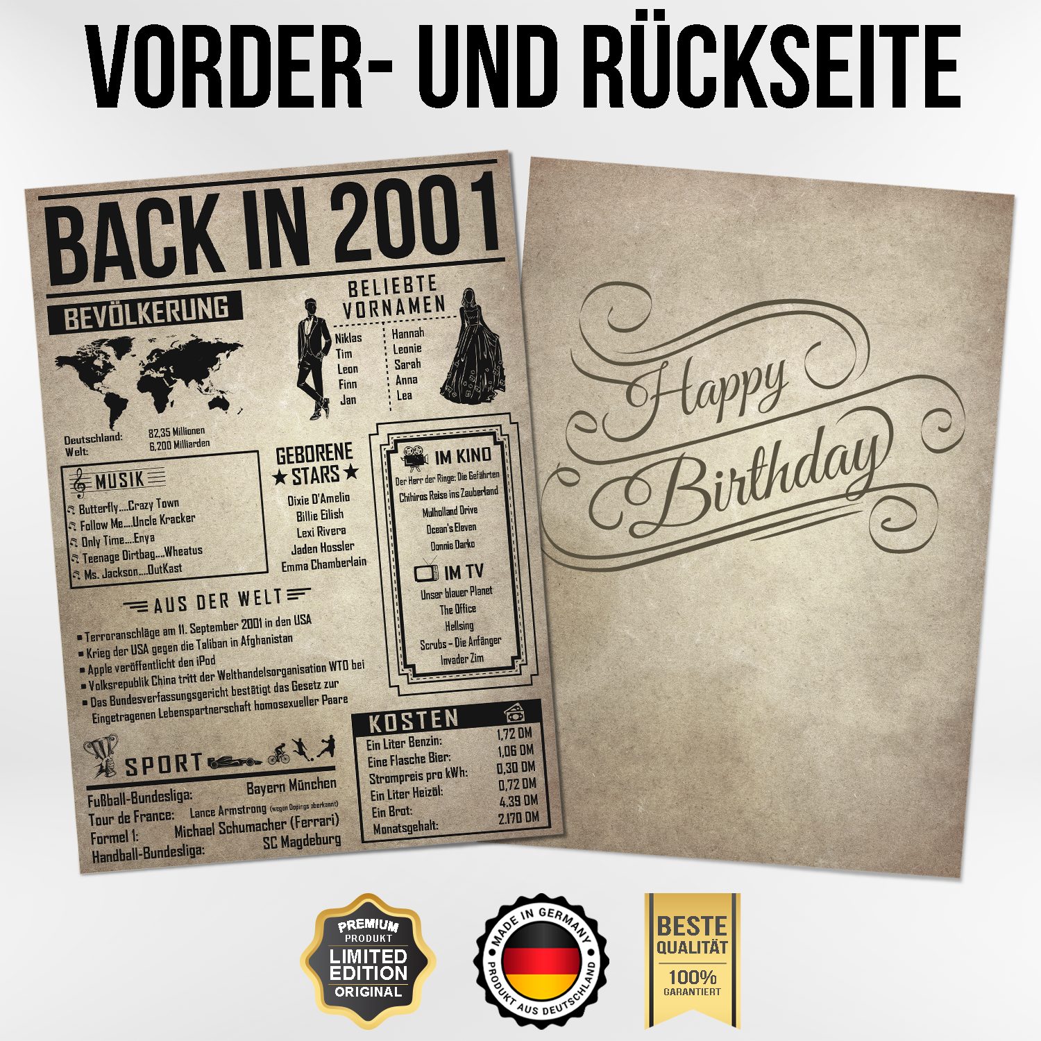 Tigerlino Poster Geschenk Männer Frauen, Geburtstag Rückblick Zeitreise Geschenkidee, 25. Geburtstag Jahrgang 2001, Bild – Bild 2 von 5