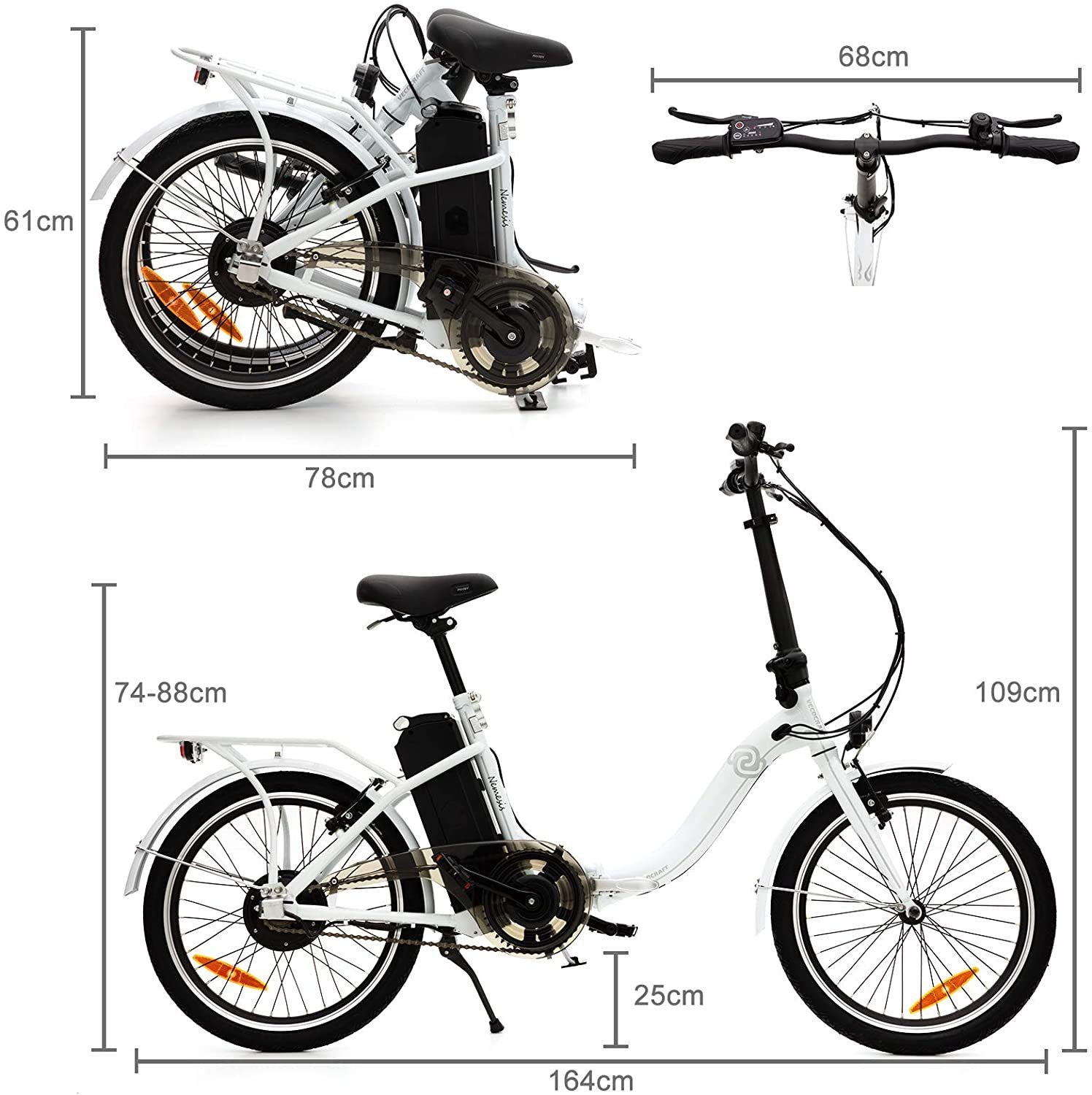VECOCRAFT E-Bike Klapprad Nemesis 20 Zoll 468WH 75KM 6Gang, 6 Gang, Heckmotor, 468 Wh, (1 tlg)