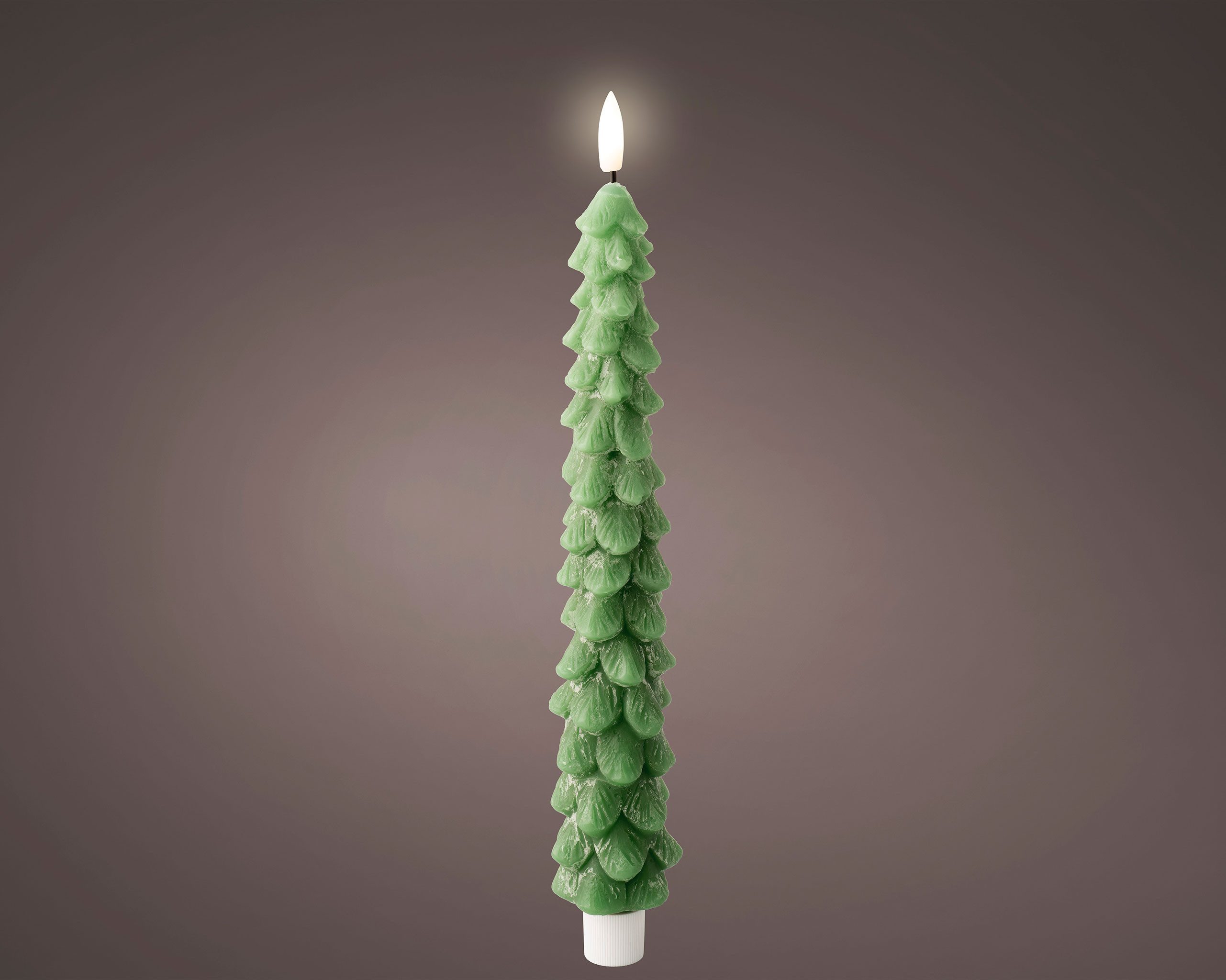 Lumineo LED-Kerze, Timer, warmweiß, LED Kerze 29cm mit Timer Wachs Tannenbaum Form Grün / Warmweiß
