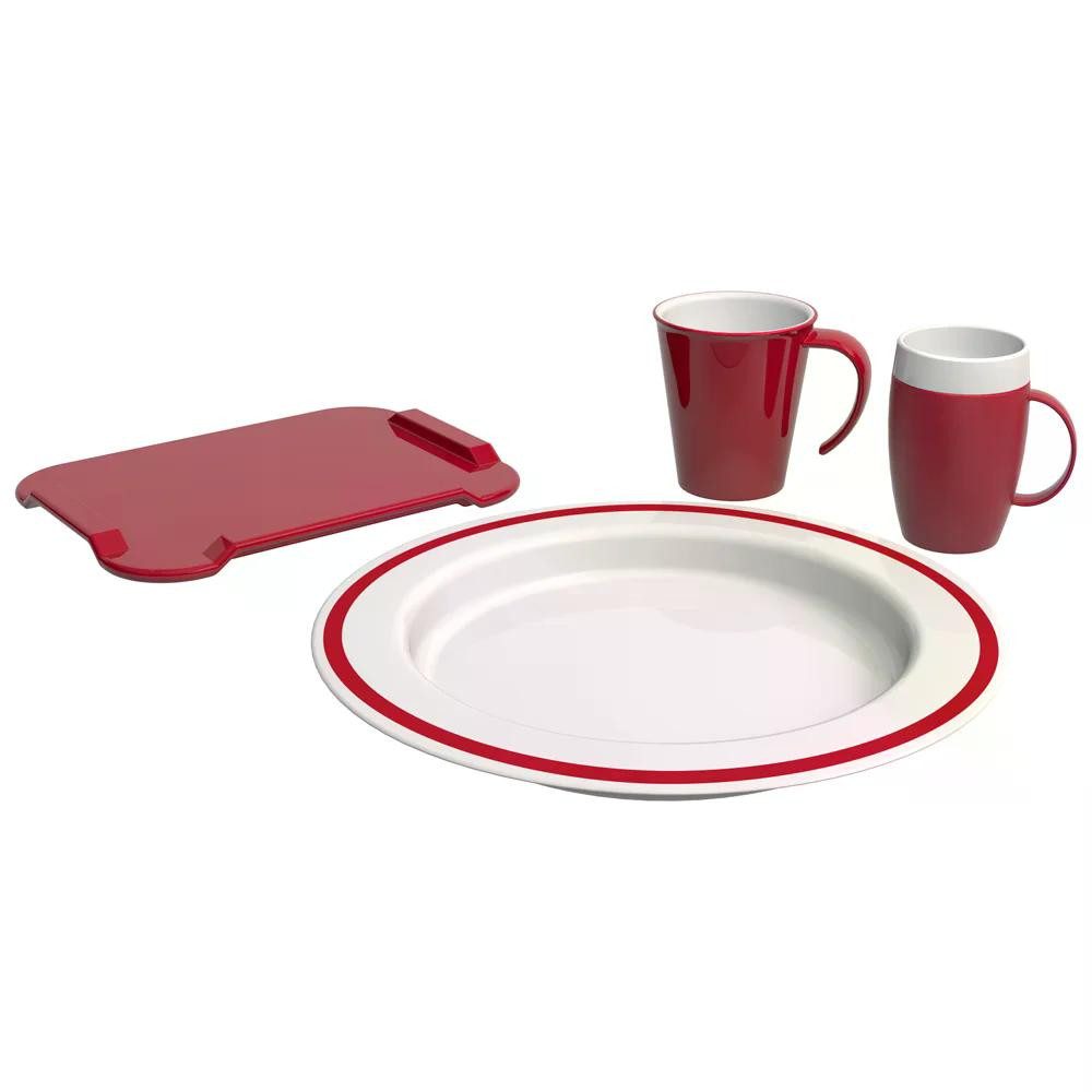 Ornamin Geschirr-Set Demenz-Set plus, Pflege-Set (4-tlg), 1 Personen, Qualitätskunststoff, Esshilfe I Trinkhilfe I bruchstabil I Made in Germany