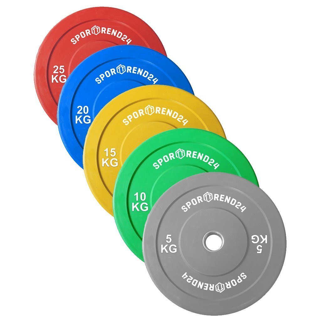 Sporttrend 24 Hantelscheiben Bumper Plate 5-25kg Komplett Set, Hantelscheibe Gewichtsscheibe Gewichtscheibe für Langhantel und Kurzhantel mit 50mm Aufnahme