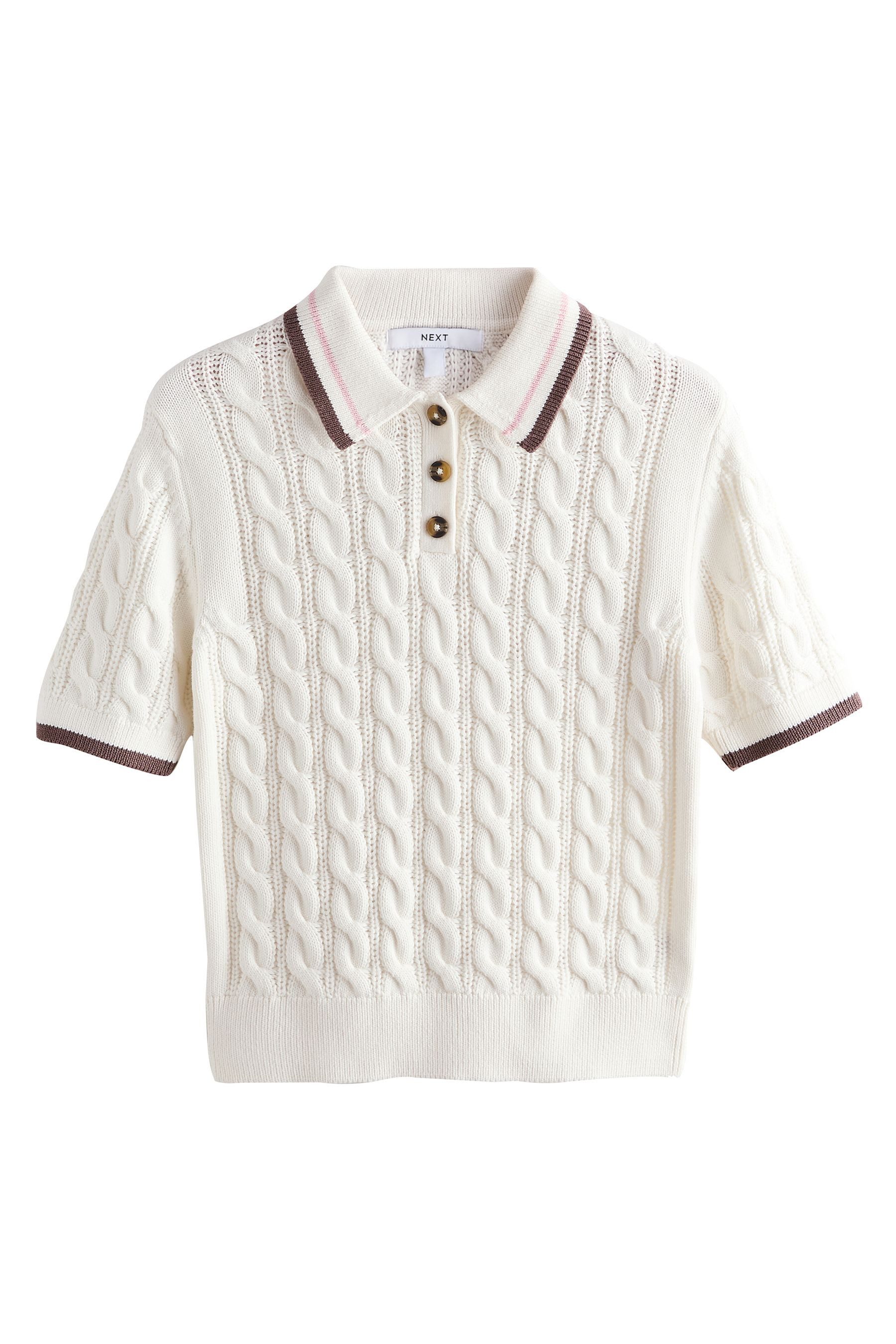 Polokragenpullover Gestricktes Polo-Kurzarmoberteil mit Zopfmuster