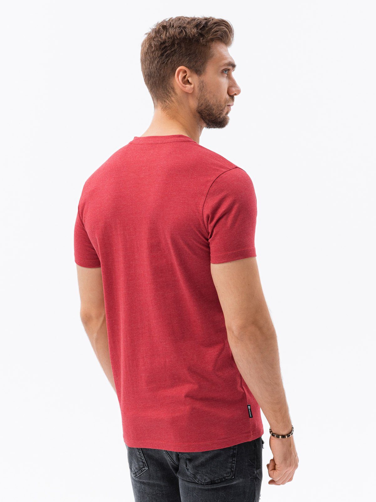Einfarbiges S1390 Herren-T-Shirt rot M meliert T-Shirt - OMBRE