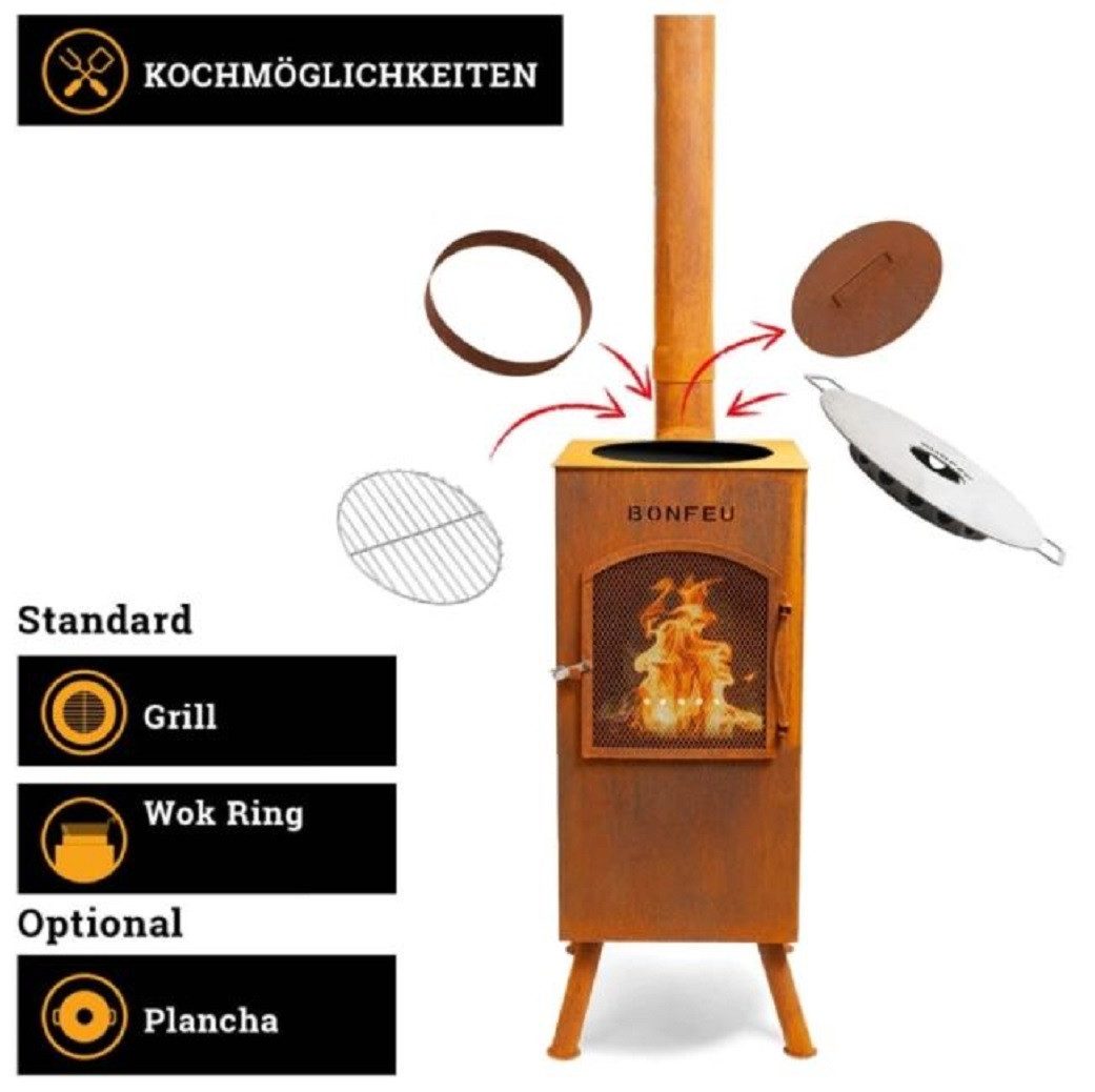 BonFeu Gartenkamin BonCarré Schwarz Terrassenofen Grill, günstig online kaufen