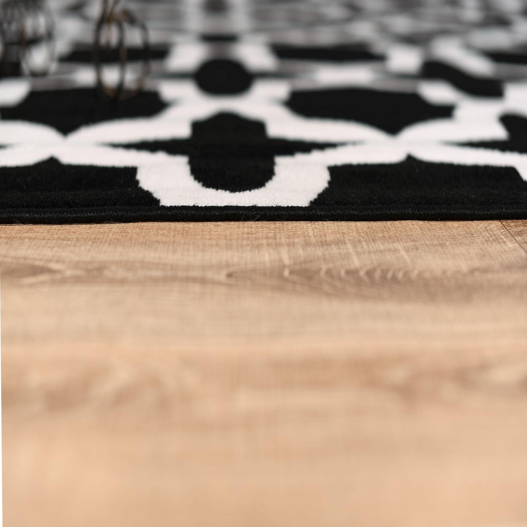 Mazovia Designteppich Modern Teppich Geometrische Muster schwarz weiß - Kurzflor, 120 x 170 cm, Geeignet für Fußbodenheizung, Höhe 7 mm, Kurzflor