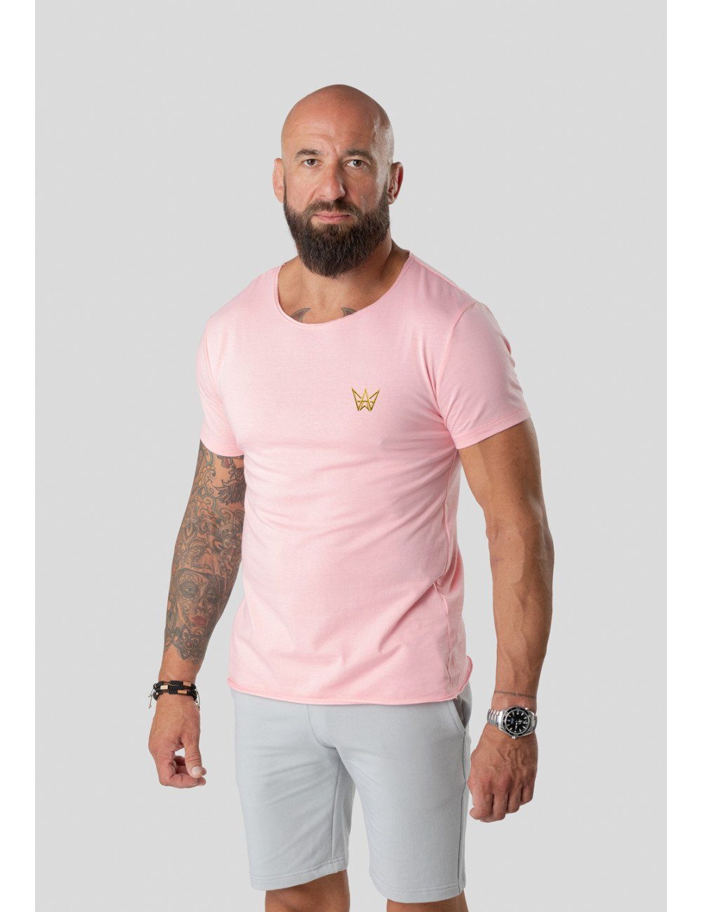 TRES AMIGOS T-Shirt Trendiges Rundhalsshirt mit Logo Rosa