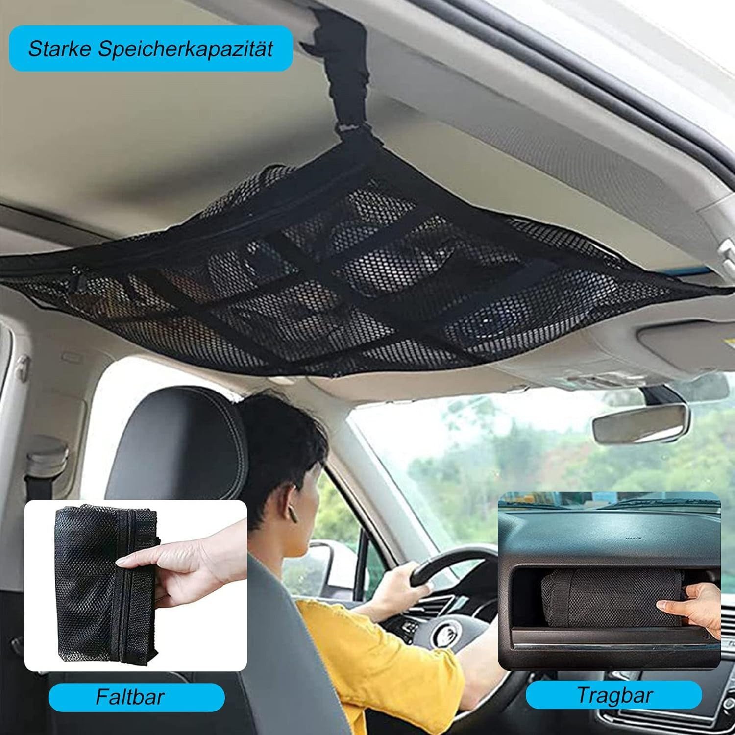 FELIXLEO Kofferorganizer Gepäcknetz Auto doppellagig Dach Aufbewahrung SUV Van 90x65cm