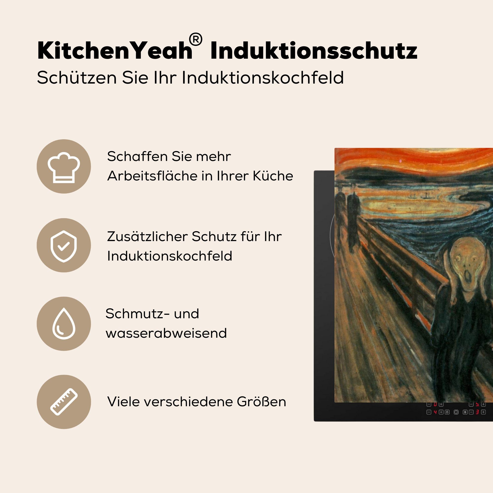 78x78 - (1 für Herdblende-/Abdeckplatte MuchoWow Arbeitsplatte Vinyl, Schrei Edvard Munch, Der tlg), cm, küche Ceranfeldabdeckung,